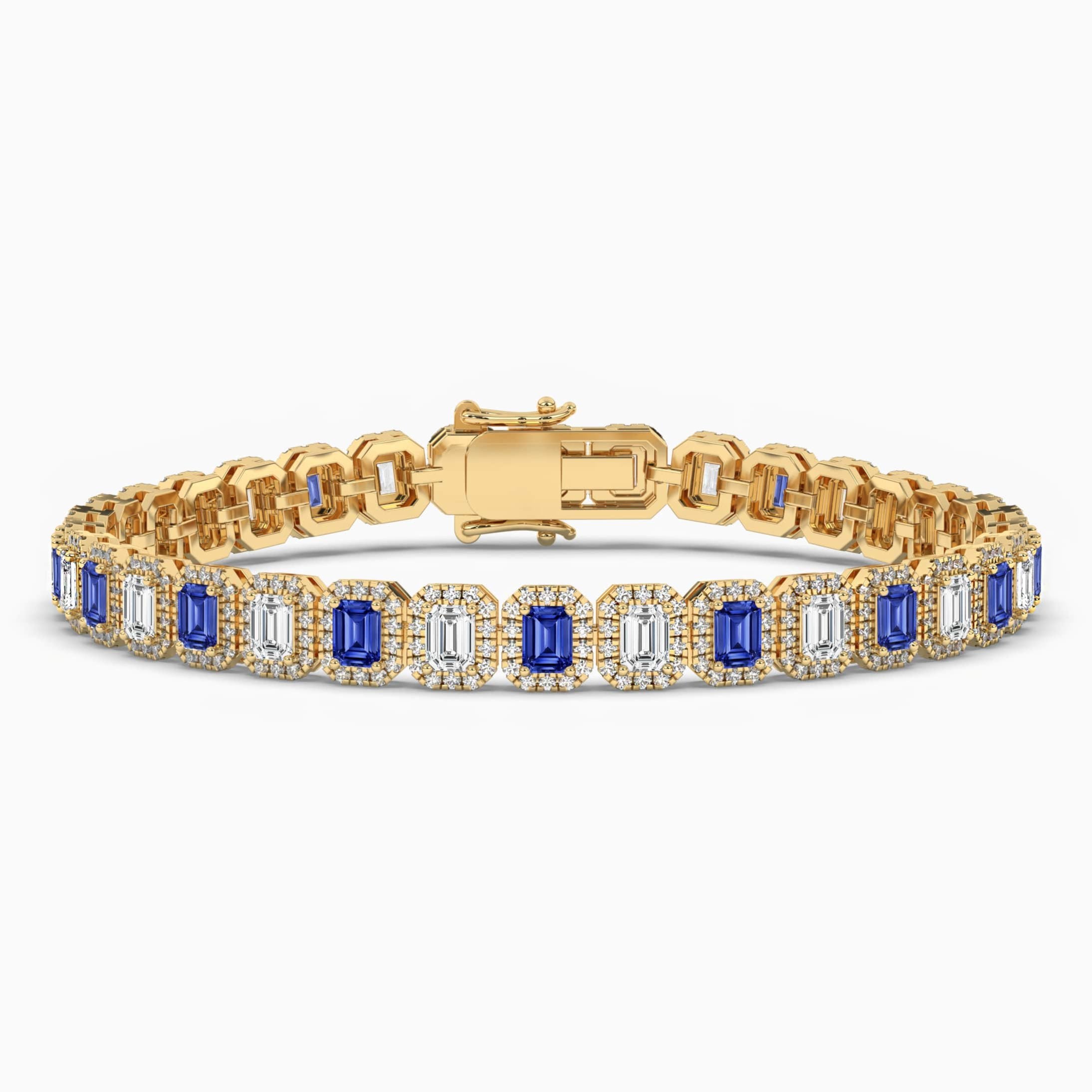 Emerald Cut Tennis White Diamond Bracelet Yellow Gold