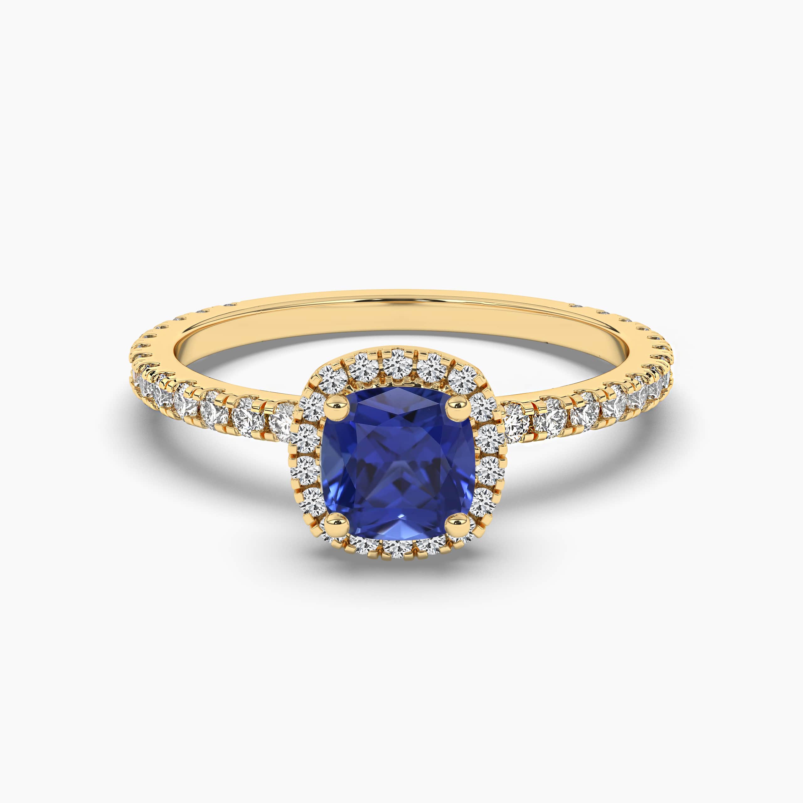 Yellow Gold Custom Diamond And Blue Sapphire Engagement Ring