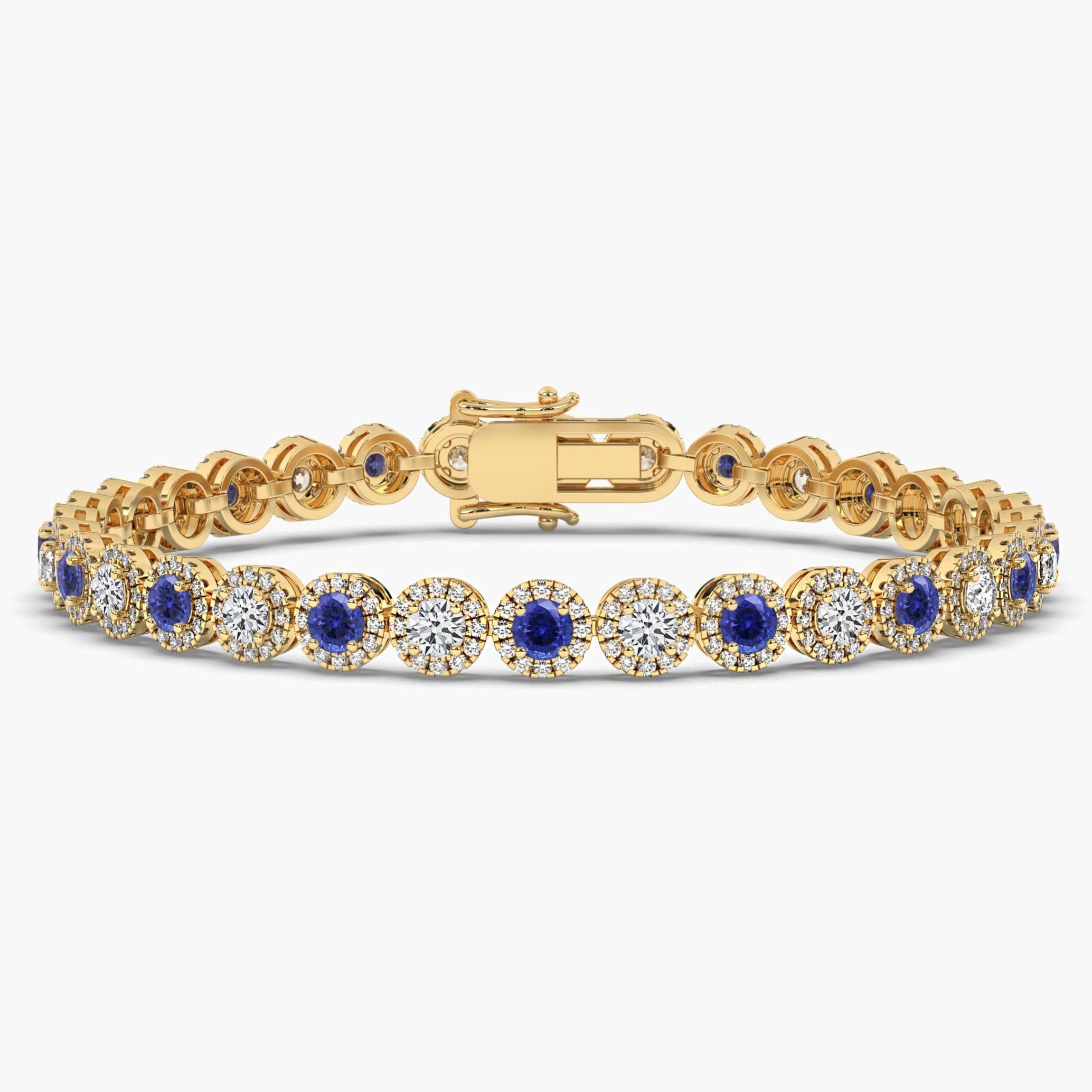 Round Sapphire and Diamond Tennis Bracelet Yellow Gold