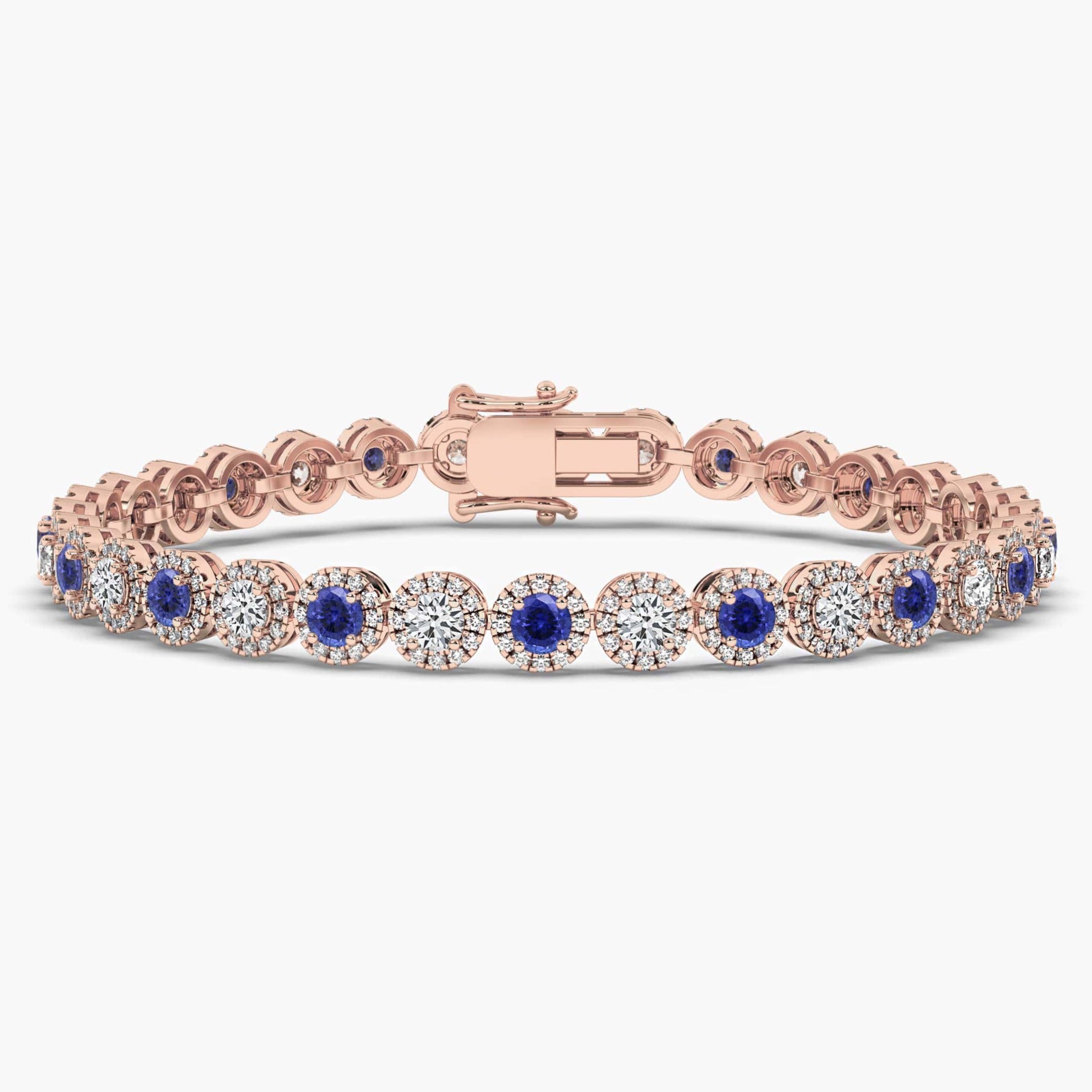 Blue Sapphire Halo Diamond Tennis Bracelet