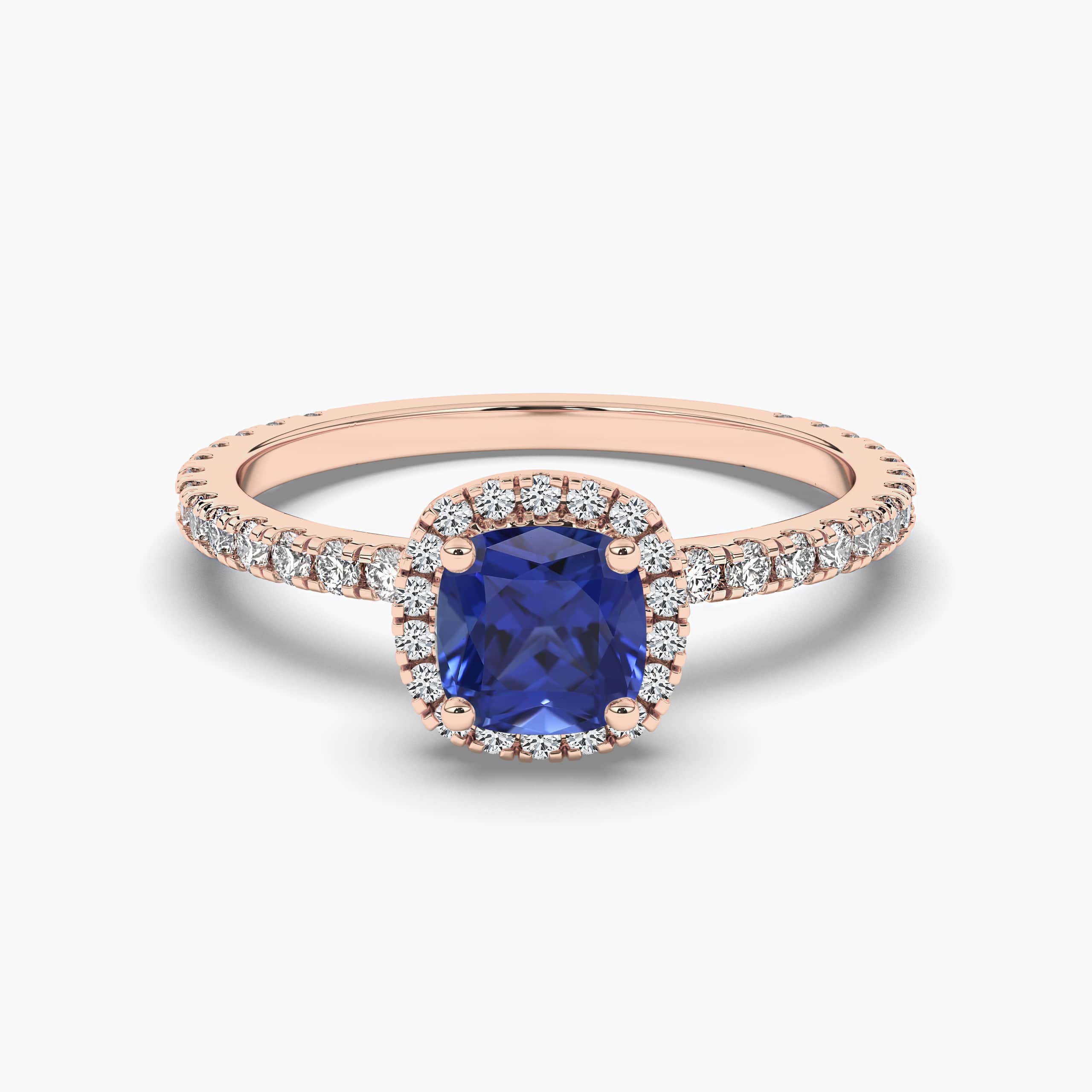 Cushion cut Blue Sapphire engagement ring vintage rose gold