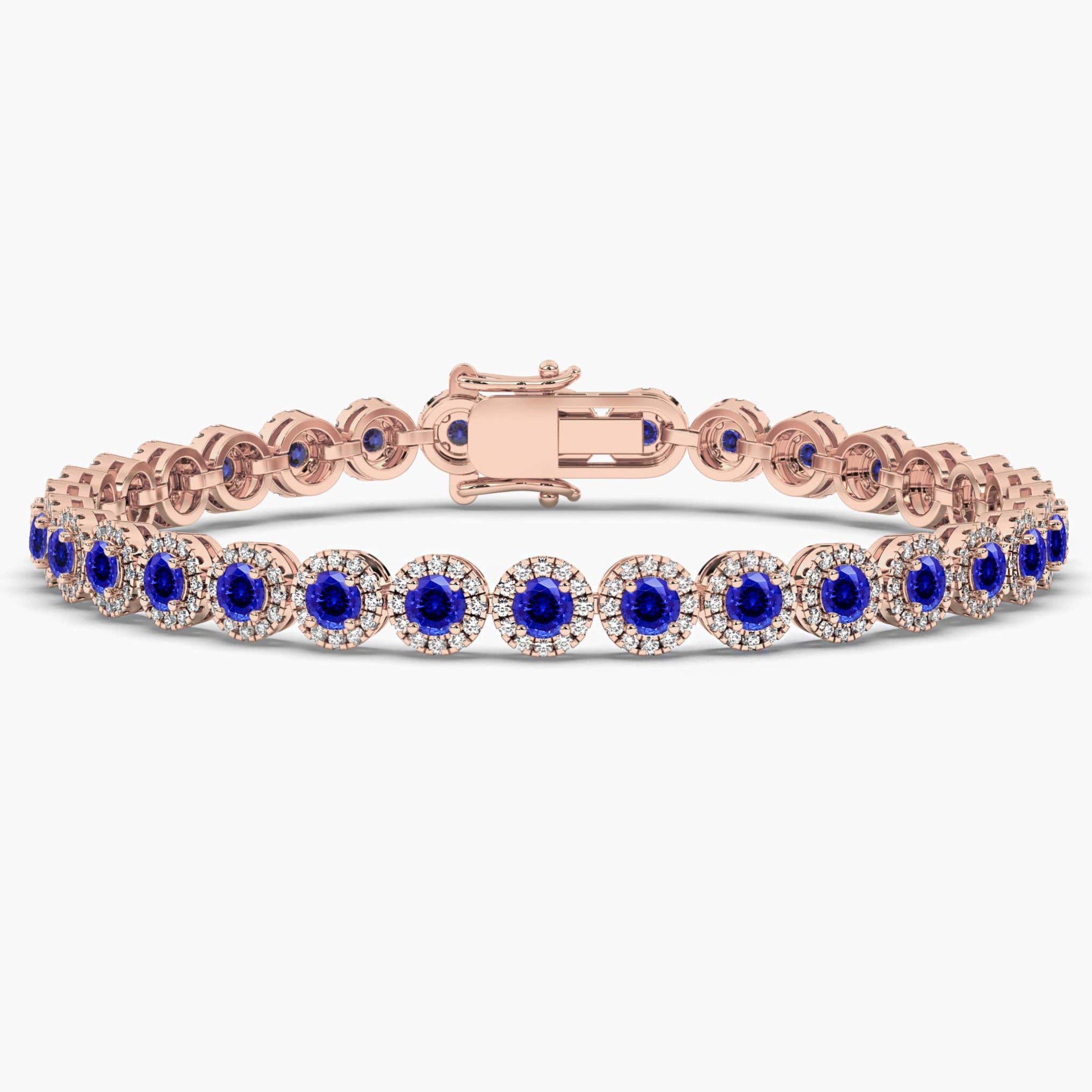 Round Cut Blue Sapphire and Diamond Bracelet In Rose Gold