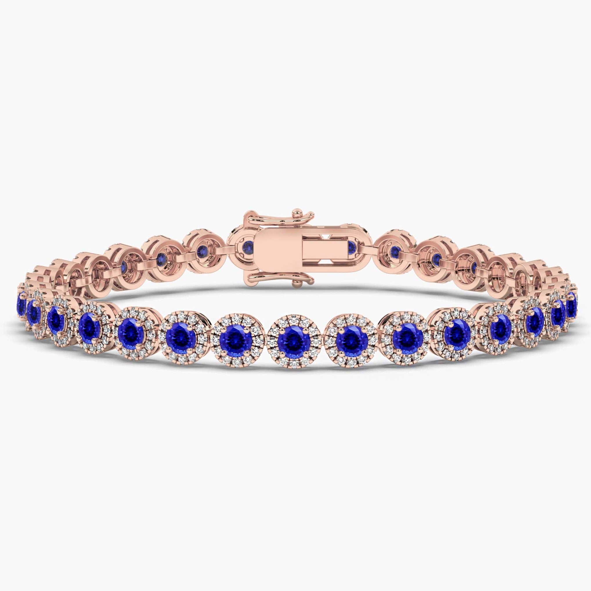 Round Cut Blue Sapphire and Diamond Bracelet In Rose Gold