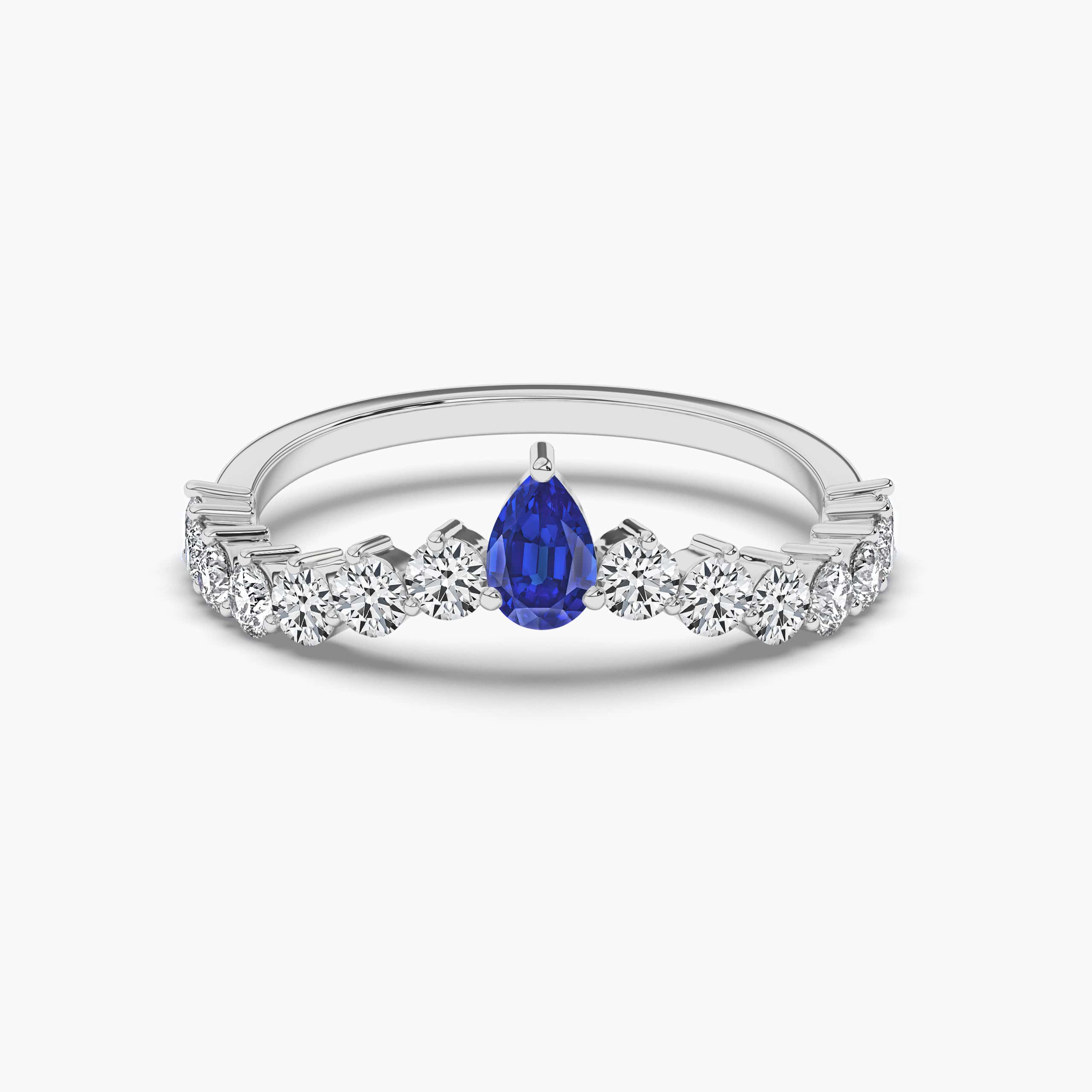 Pear Shaped Blue Sapphire Diamond Ring White Gold