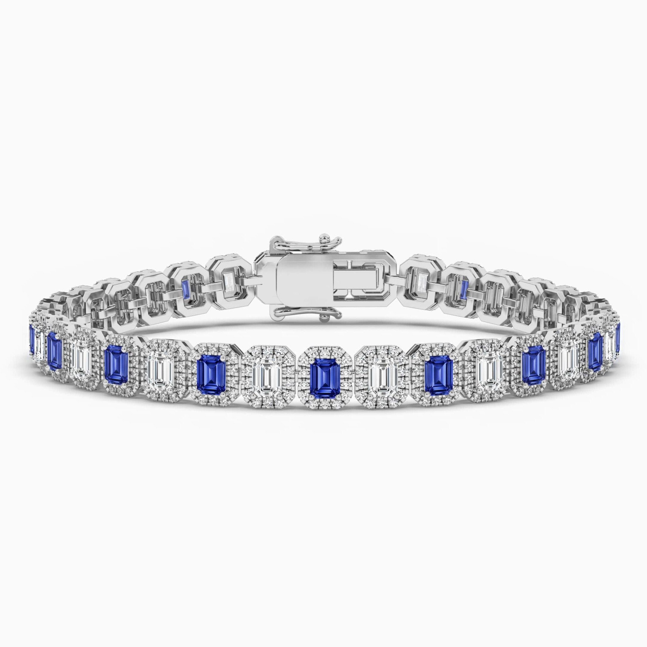 Emerald-Cut Blue Sapphire and Baguette Diamond Bracelet