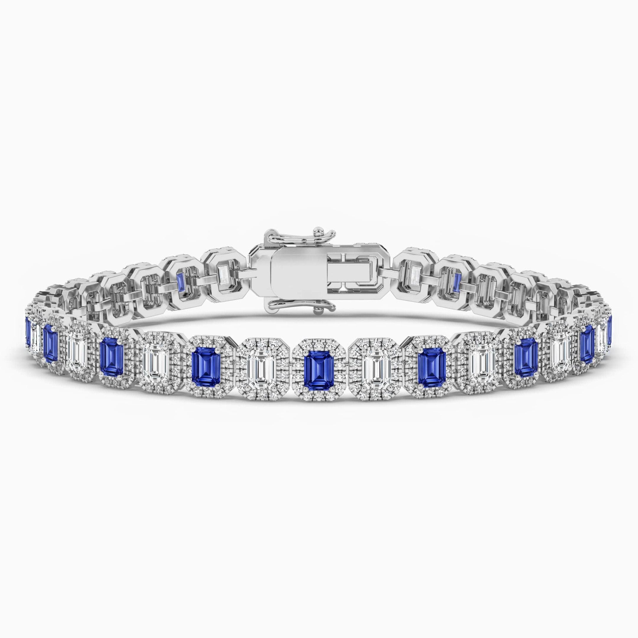 Emerald-Cut Blue Sapphire and Baguette Diamond Bracelet