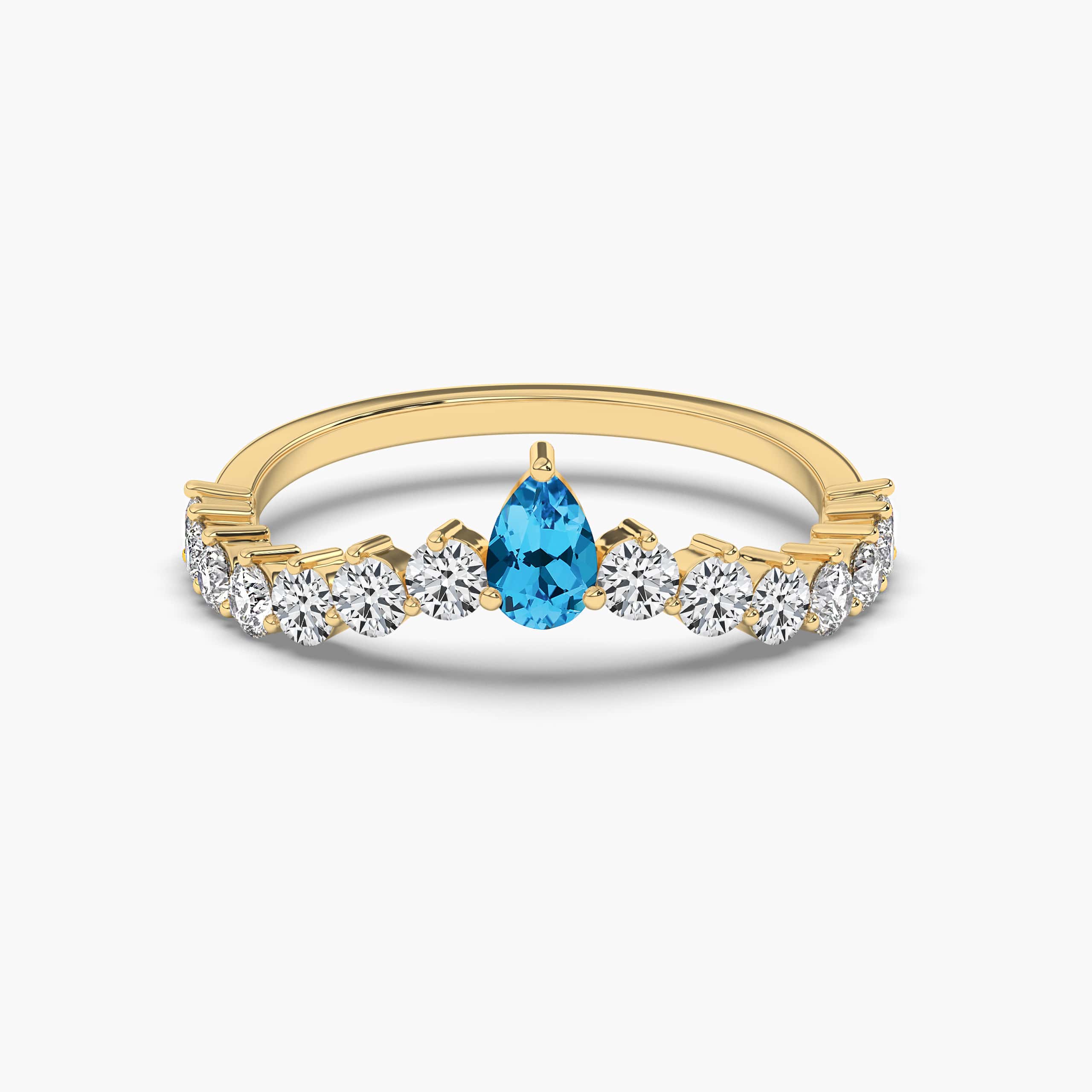Yellow Gold Pear Blue Topaz And Diamond Ring