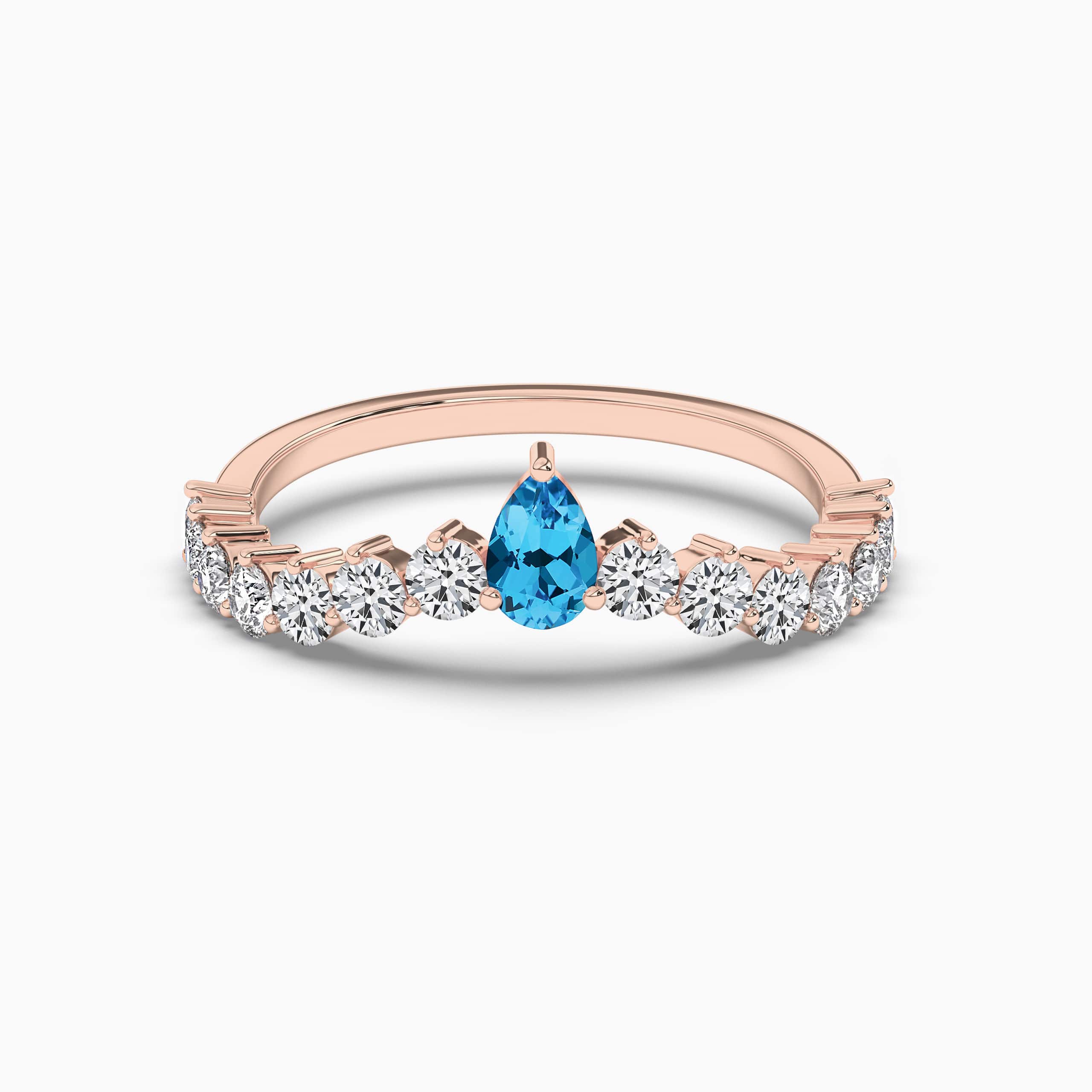 Pear Shaped Blue Topaz Engagement Ring, Blue Topaz and Diamonds Wedding Ring