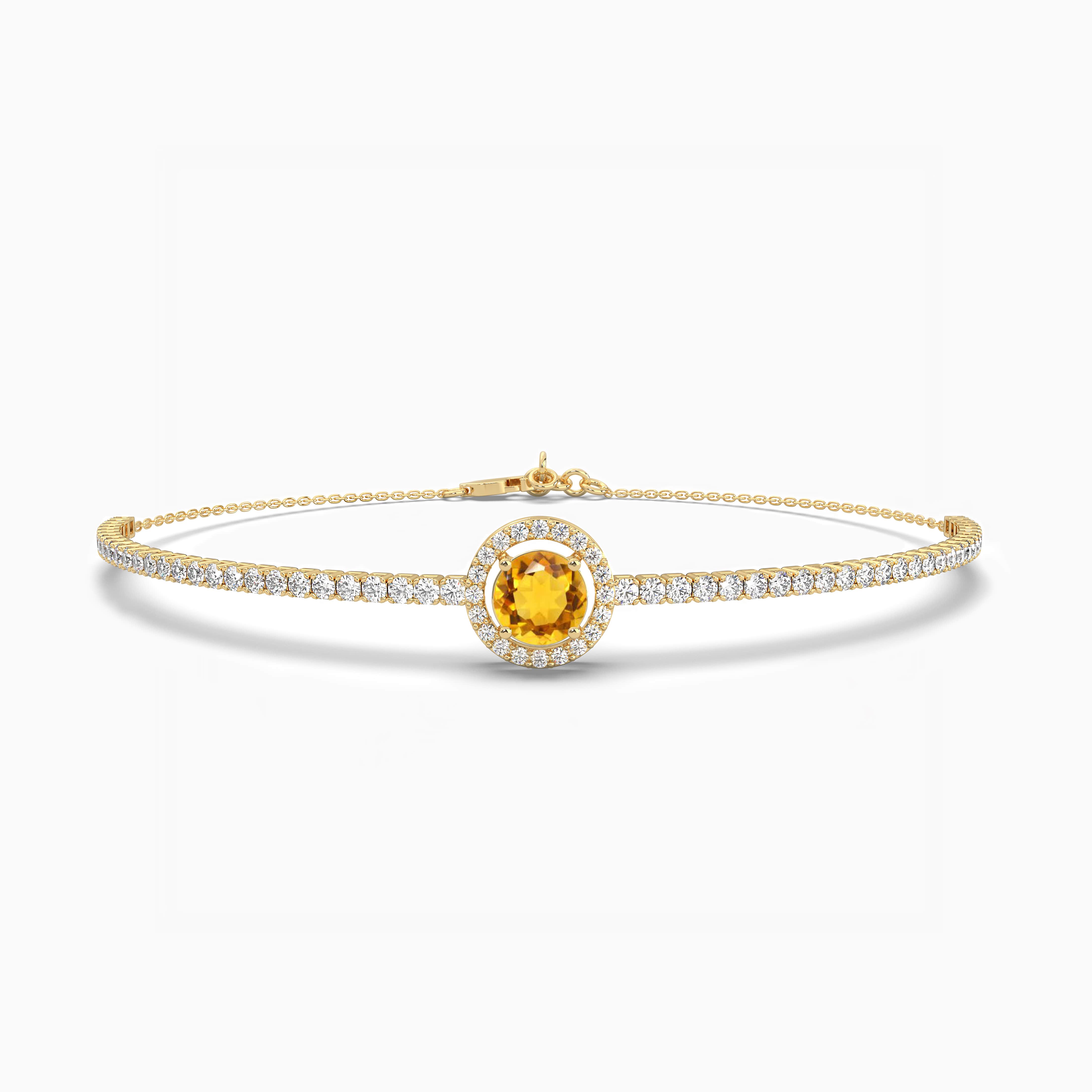 Yellow Sapphire and Diamond Bracelet, Solid Gold Genuine Yellow Sapphire Bracelet