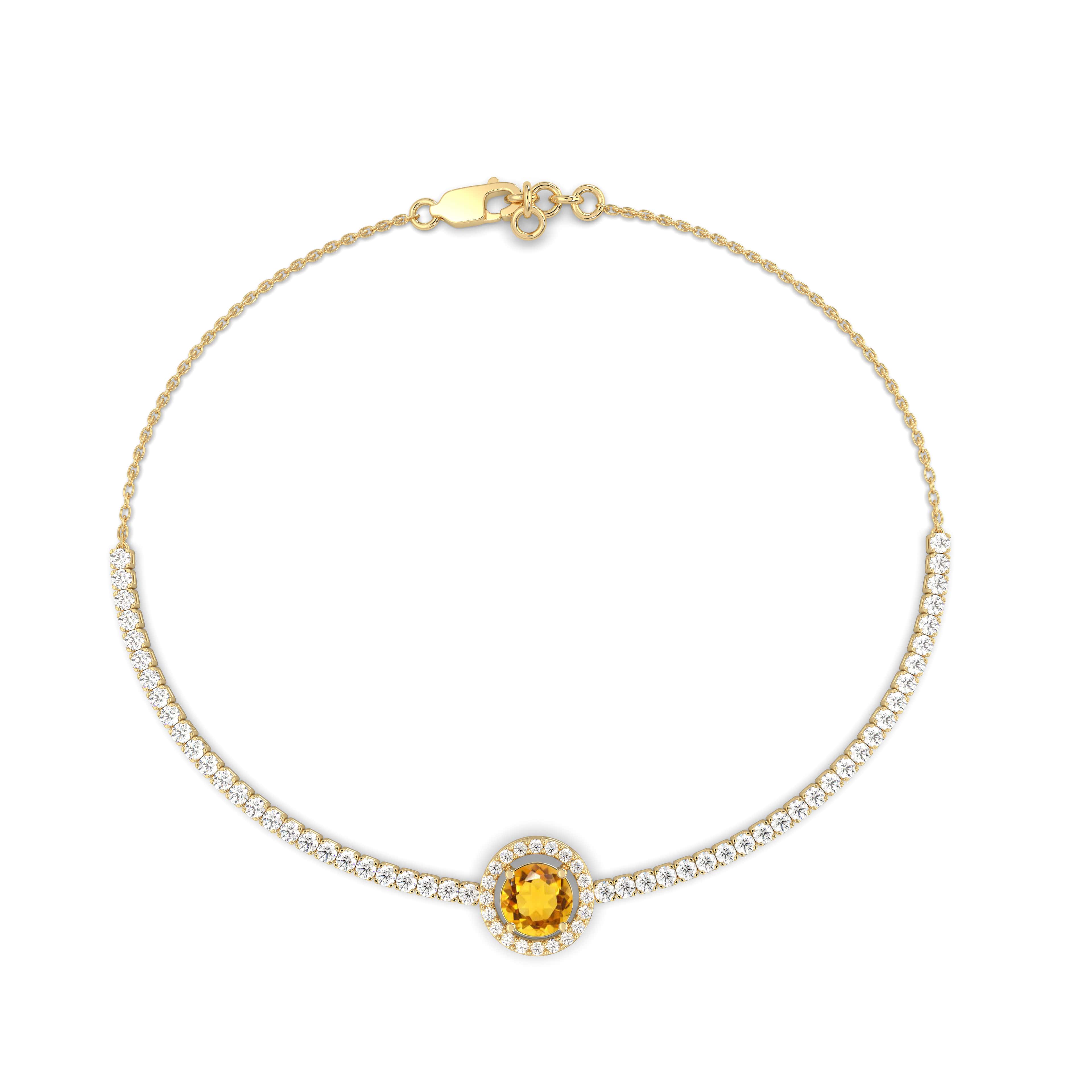 Yellow & White Gold Diamond Halo & Citrine Flexible Cuff Bracelet