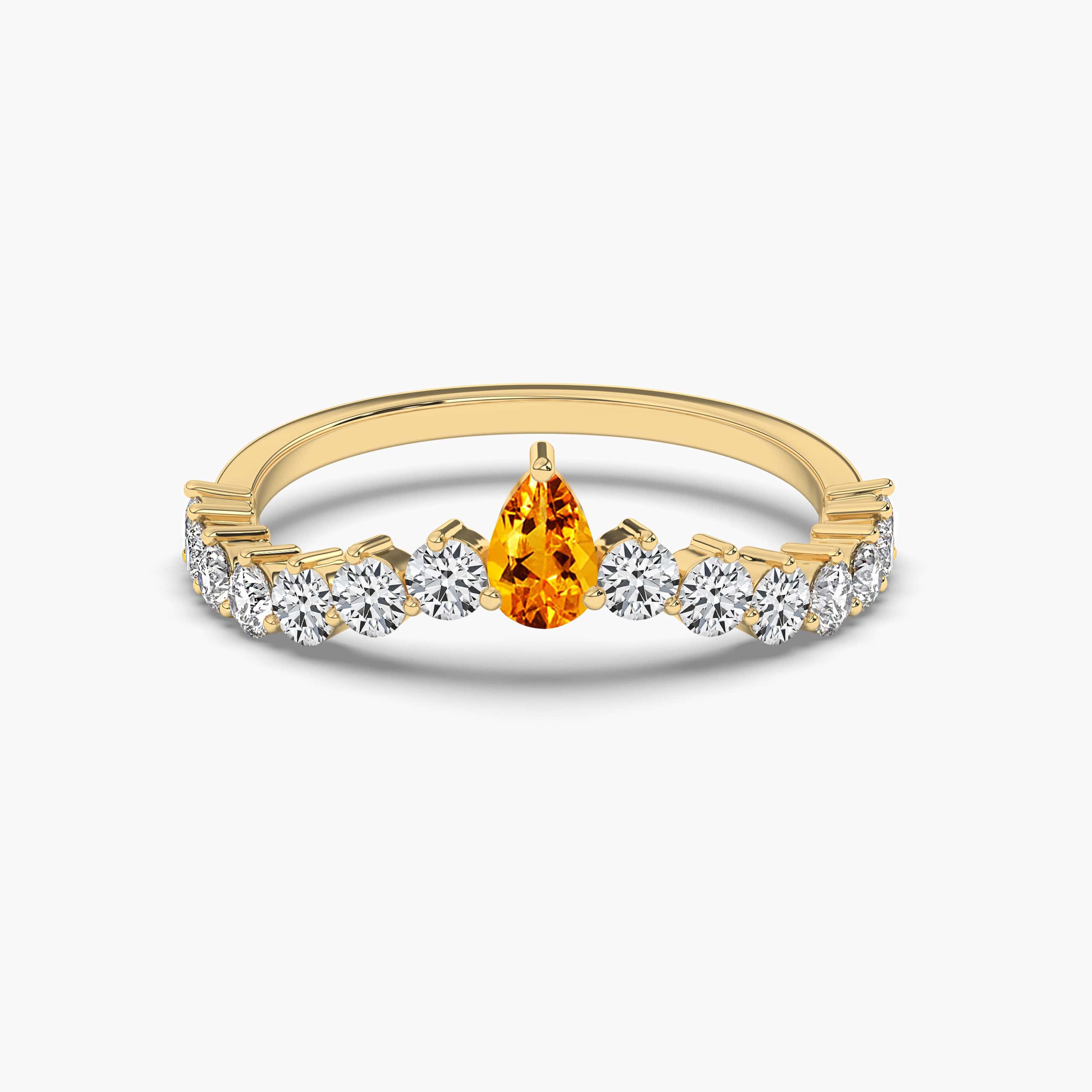 Pear Shape Genuine Citrine and Diamond Stackable Ring