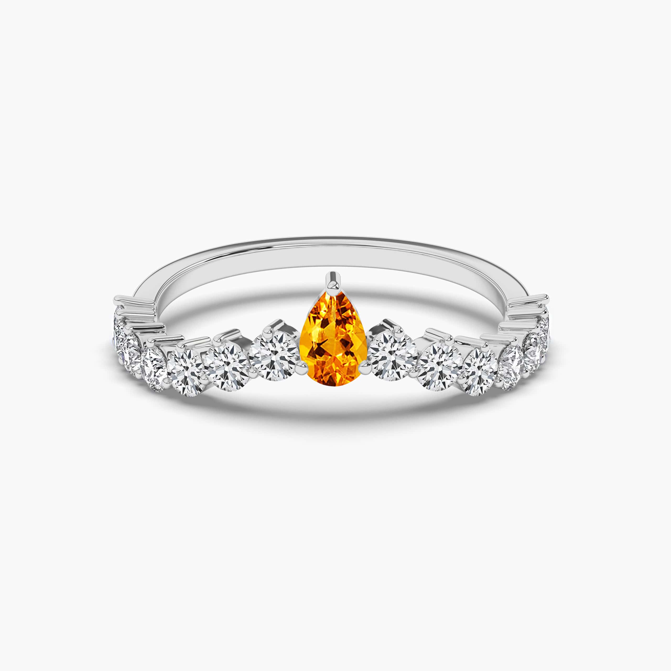 Pear Citrine Diamond Halo Engagement Ring White Gold