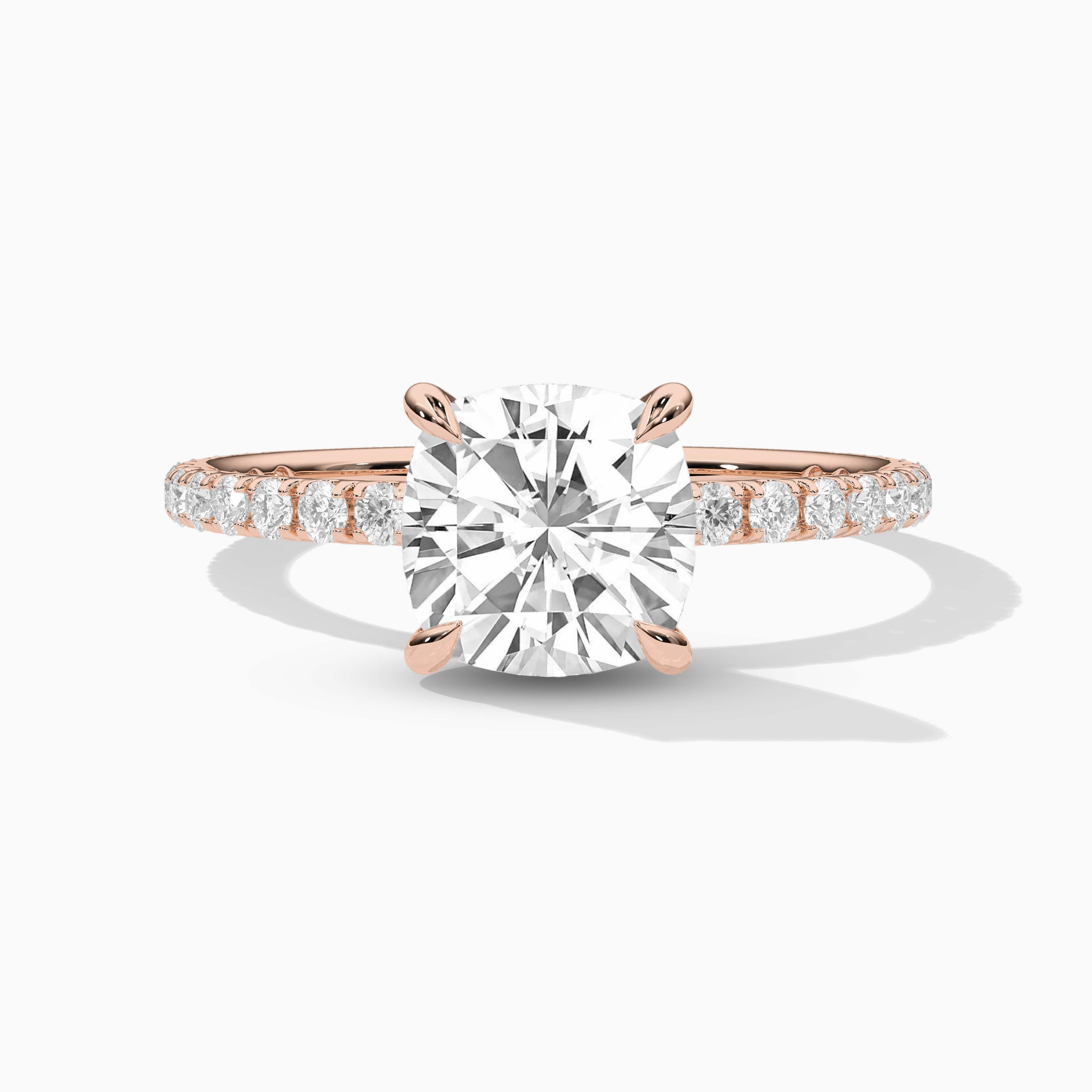 cushion engagement ring with pave diamond band
