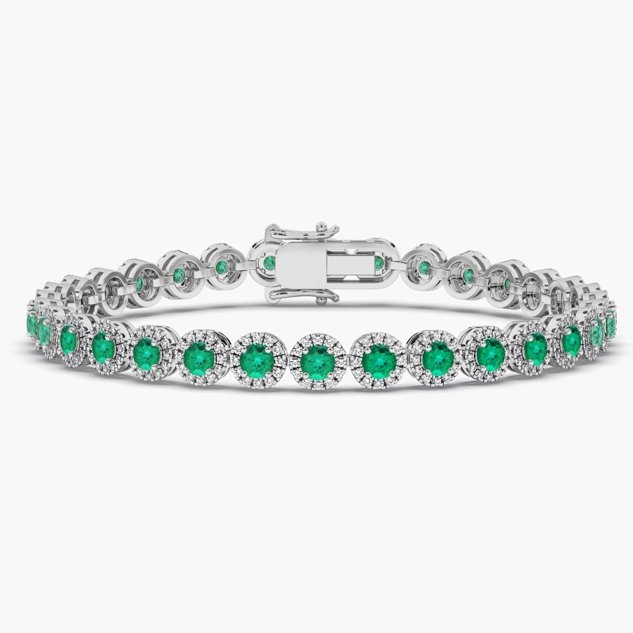  Round Cut Emerald & Diamond Alternating Tennis Bracelet in White Gold