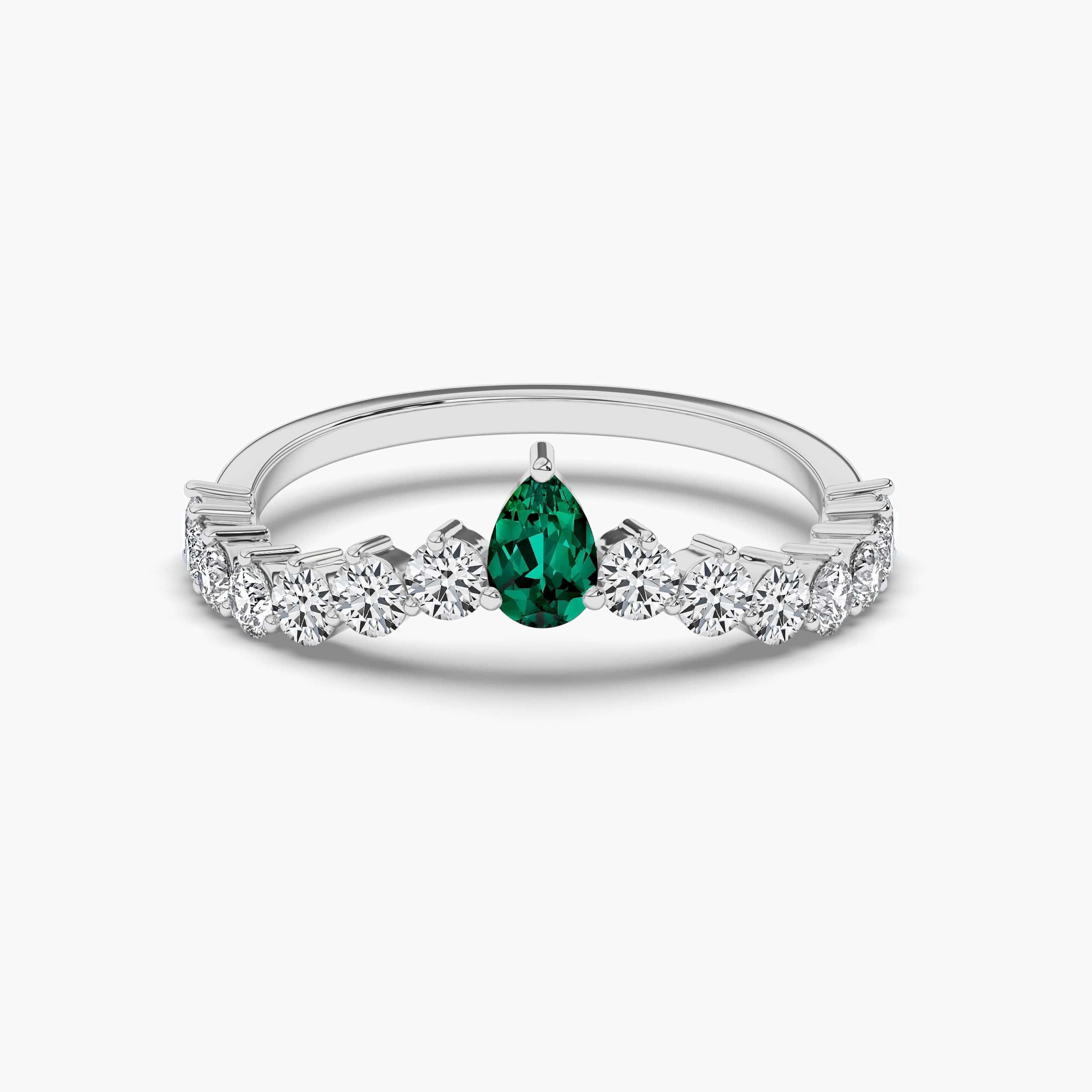 Pear-Shaped Emerald and Diamond Accent Engagement Ring in White Gold