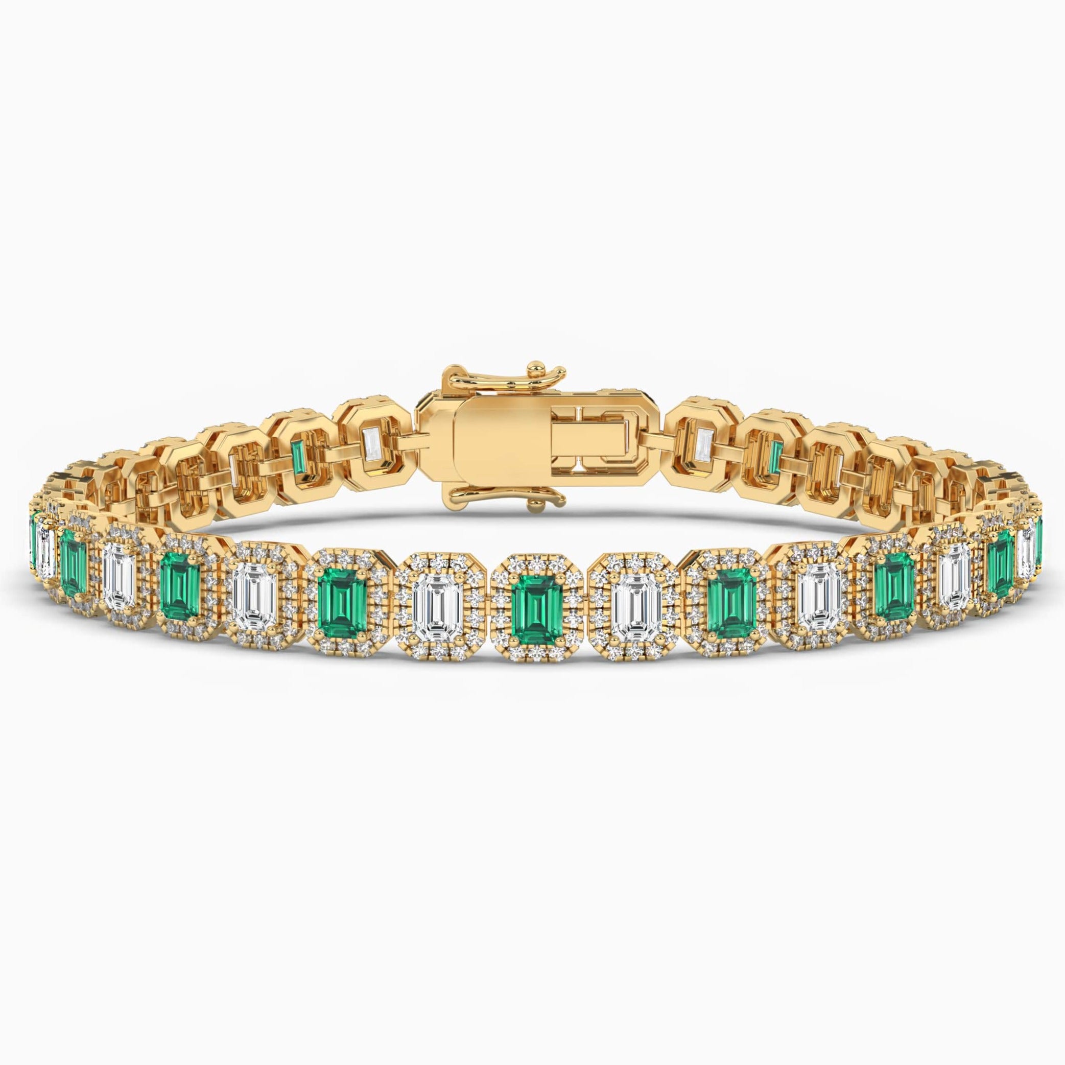 Emerald Gemstones Halo Bracelet In Yellow Gold  