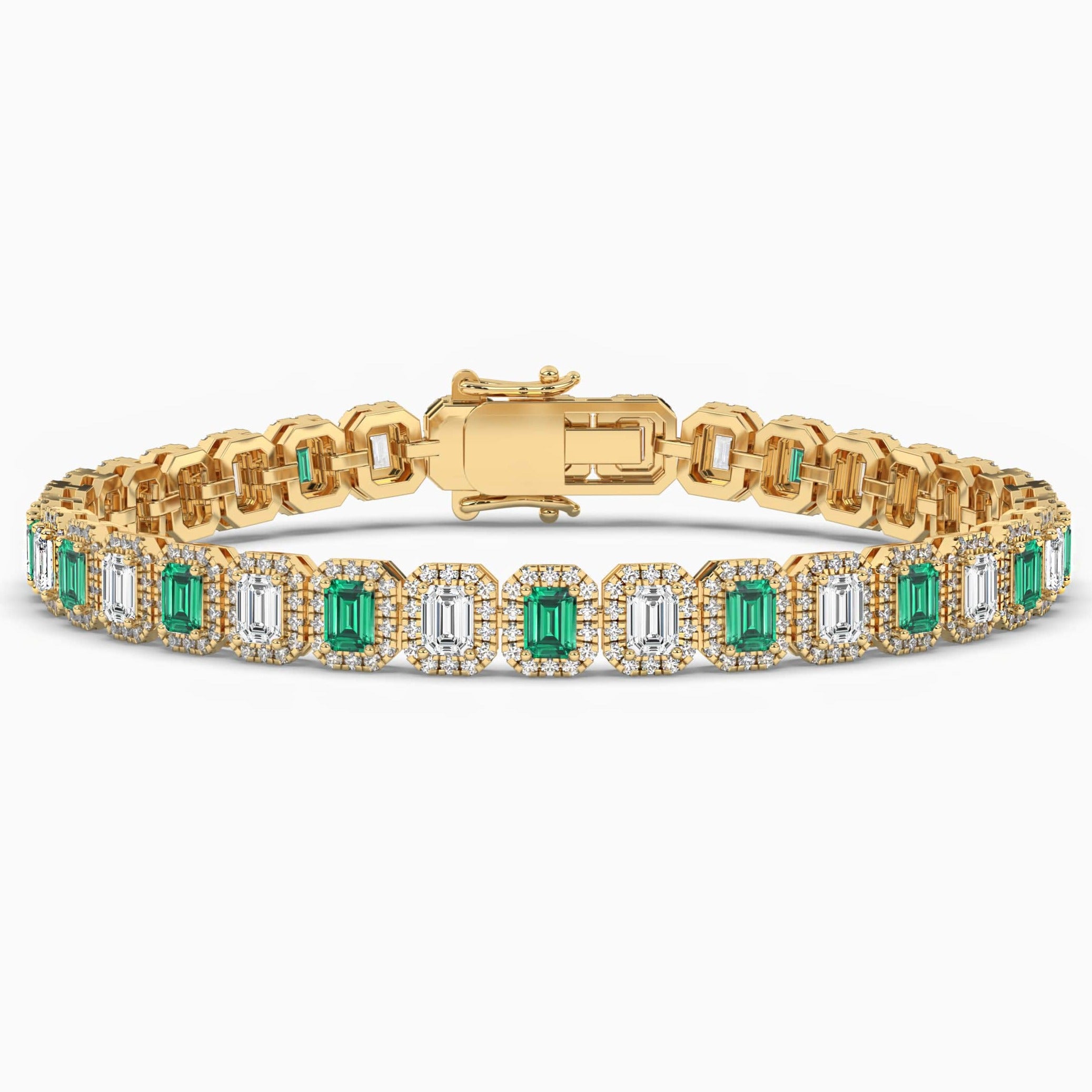 Emerald Gemstones Halo Bracelet In Yellow Gold  