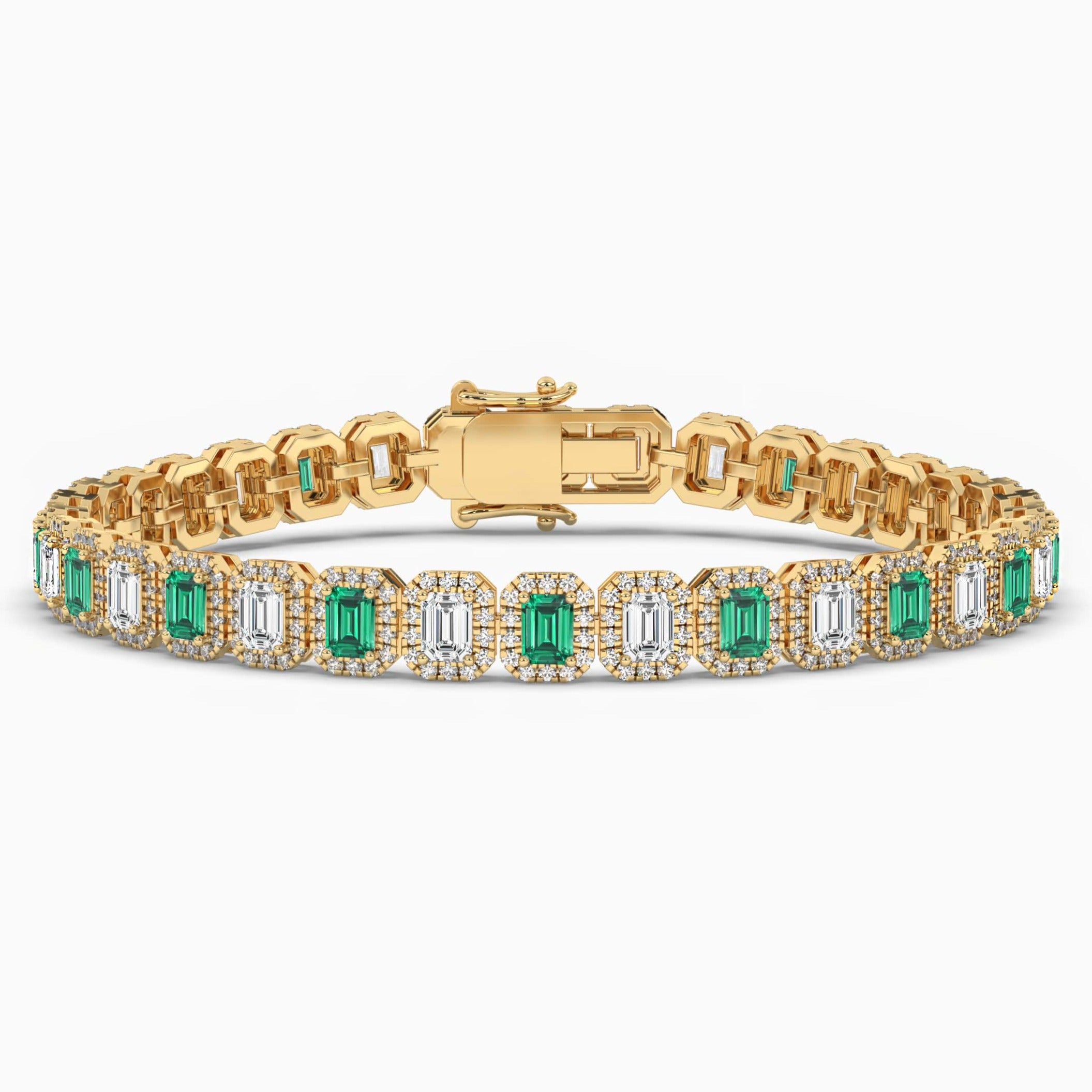Emerald Gemstones Halo Bracelet In Yellow Gold  