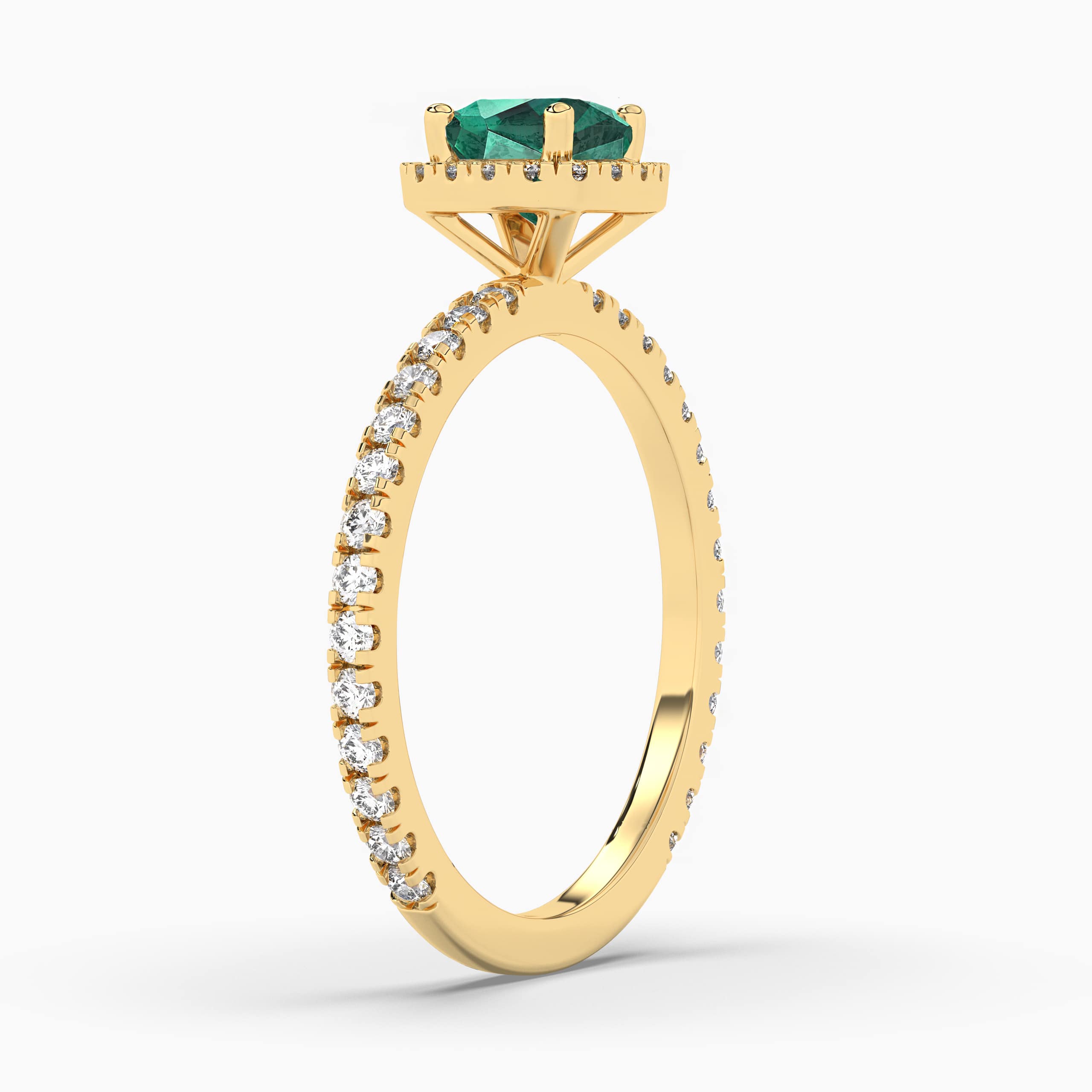 Cushion Emerald Ring with Diamond Halo In Yellow Gold