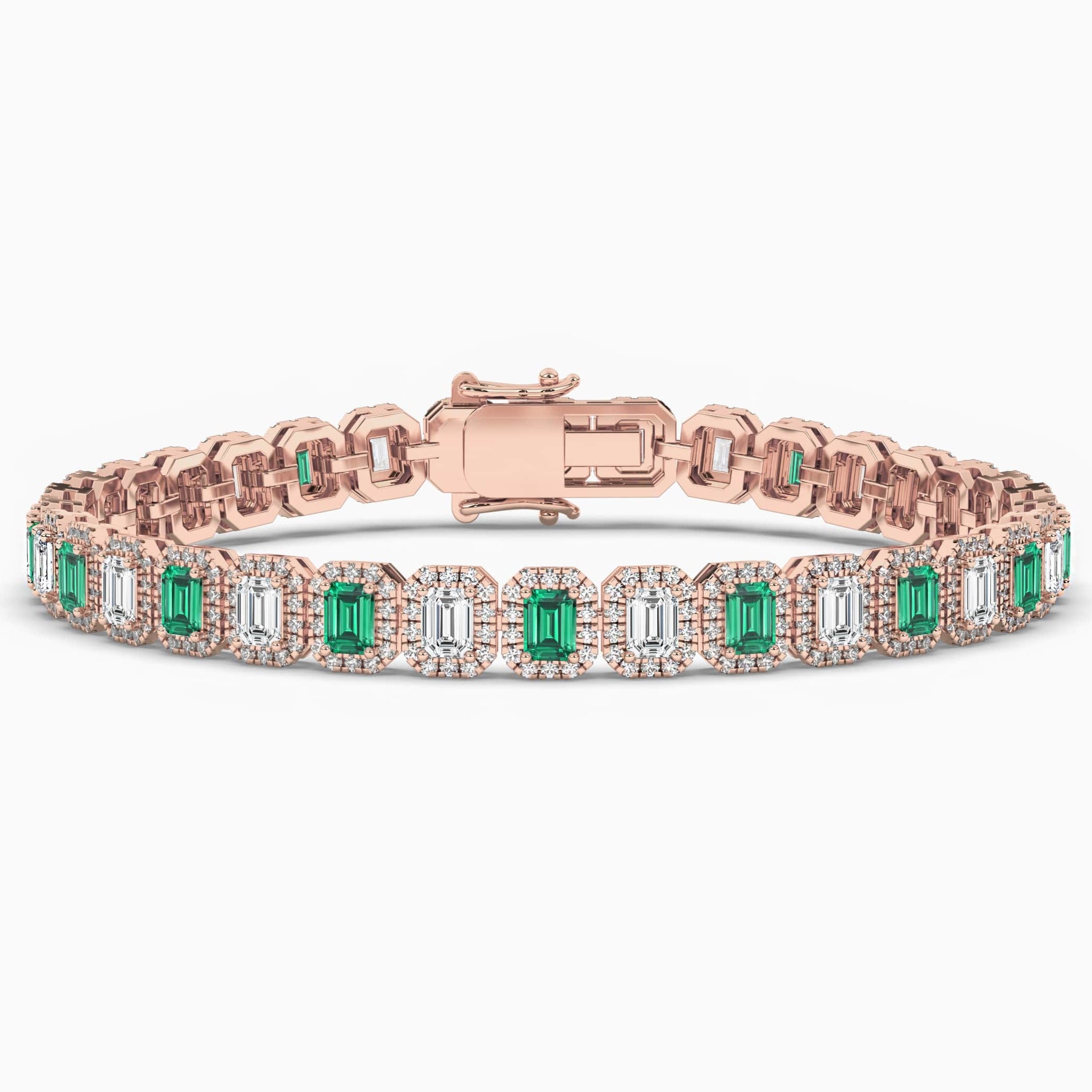 Rose Gold Emerald Gemstones Halo Bracelet  For Woman 