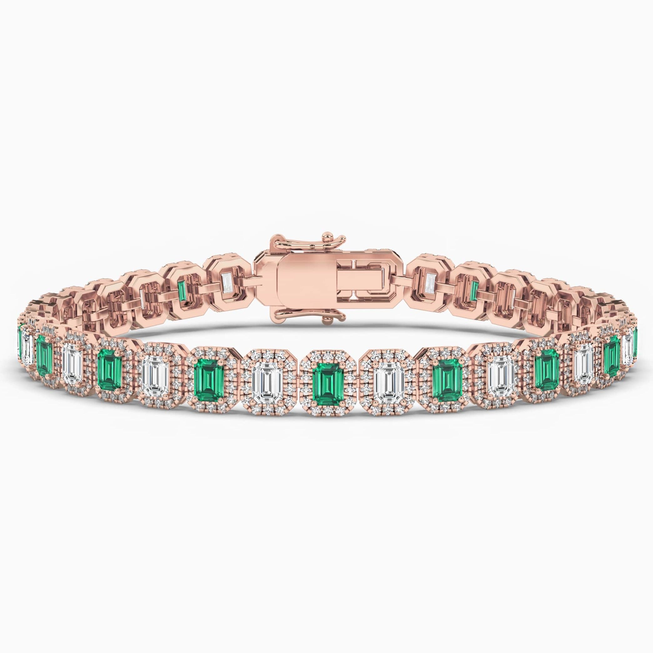 Rose Gold Emerald Gemstones Halo Bracelet  For Woman 