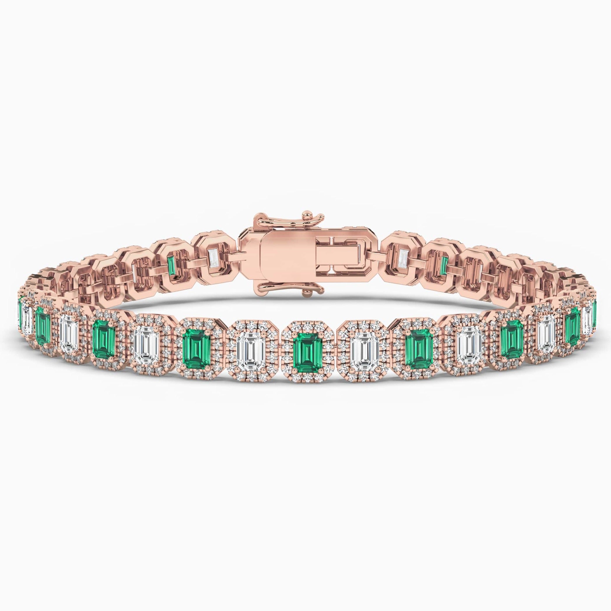 Rose Gold Emerald Gemstones Halo Bracelet  For Woman 