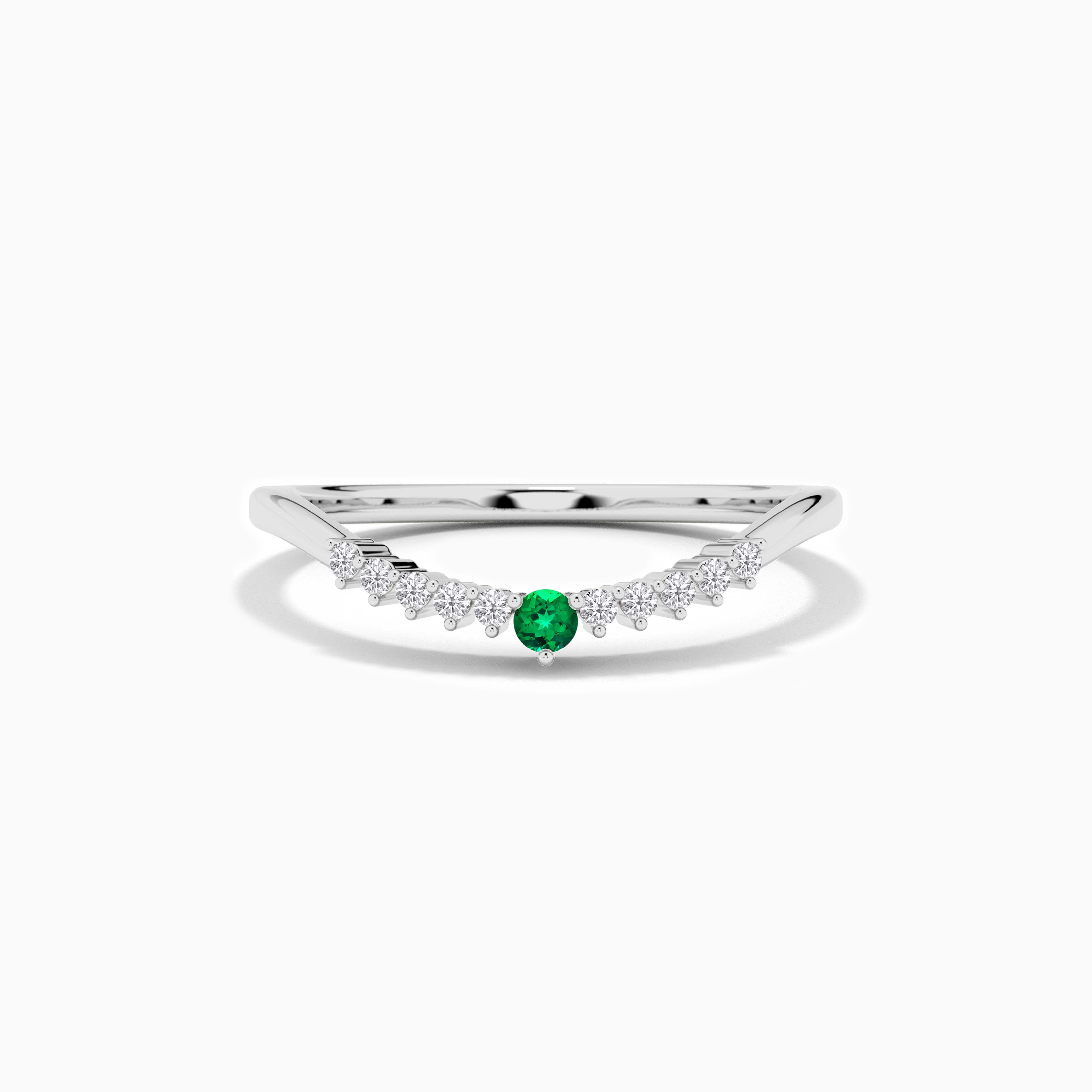 green emerald curved wedding band