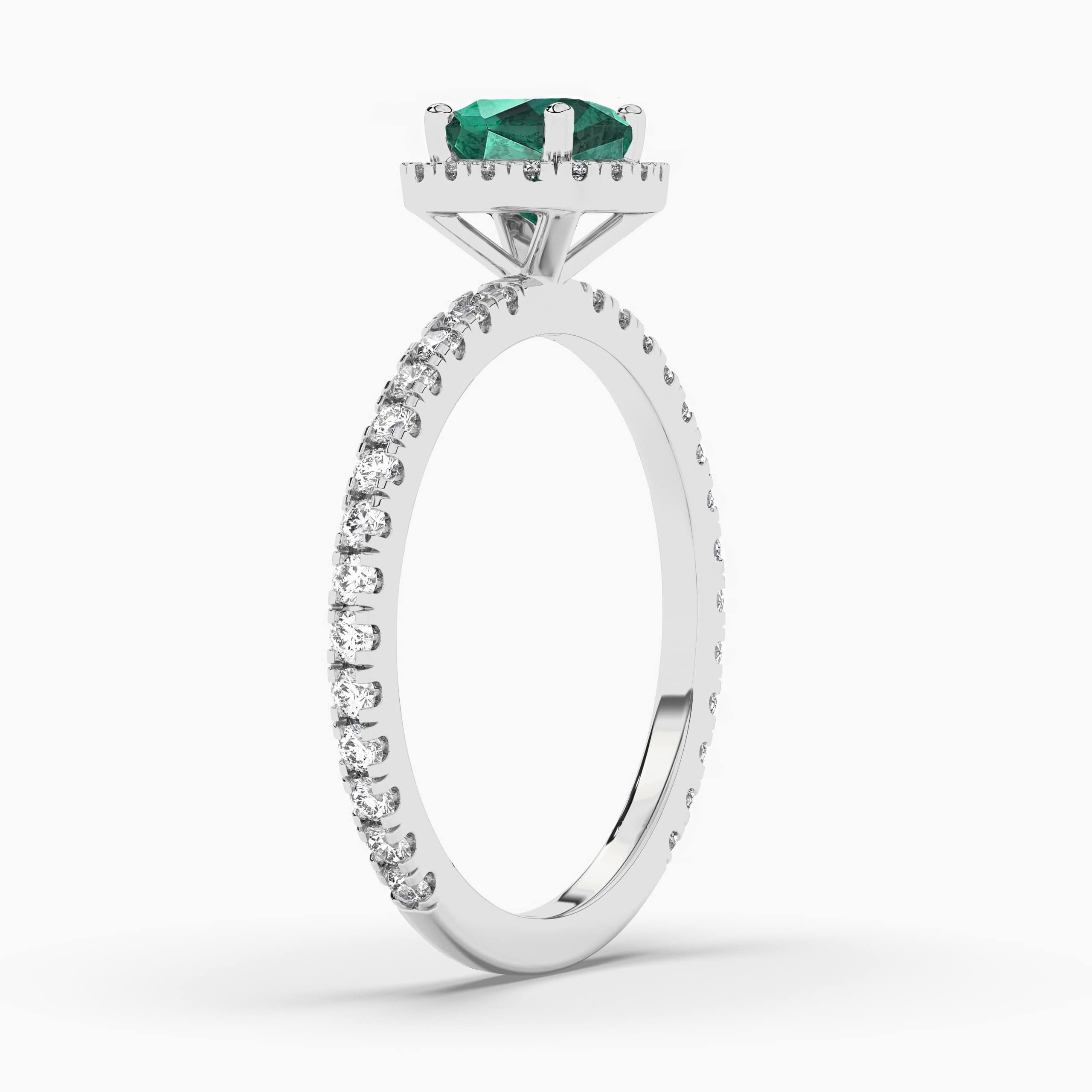 Cushion Cut Emerald Halo Engagement Ring for Women on White Gold
