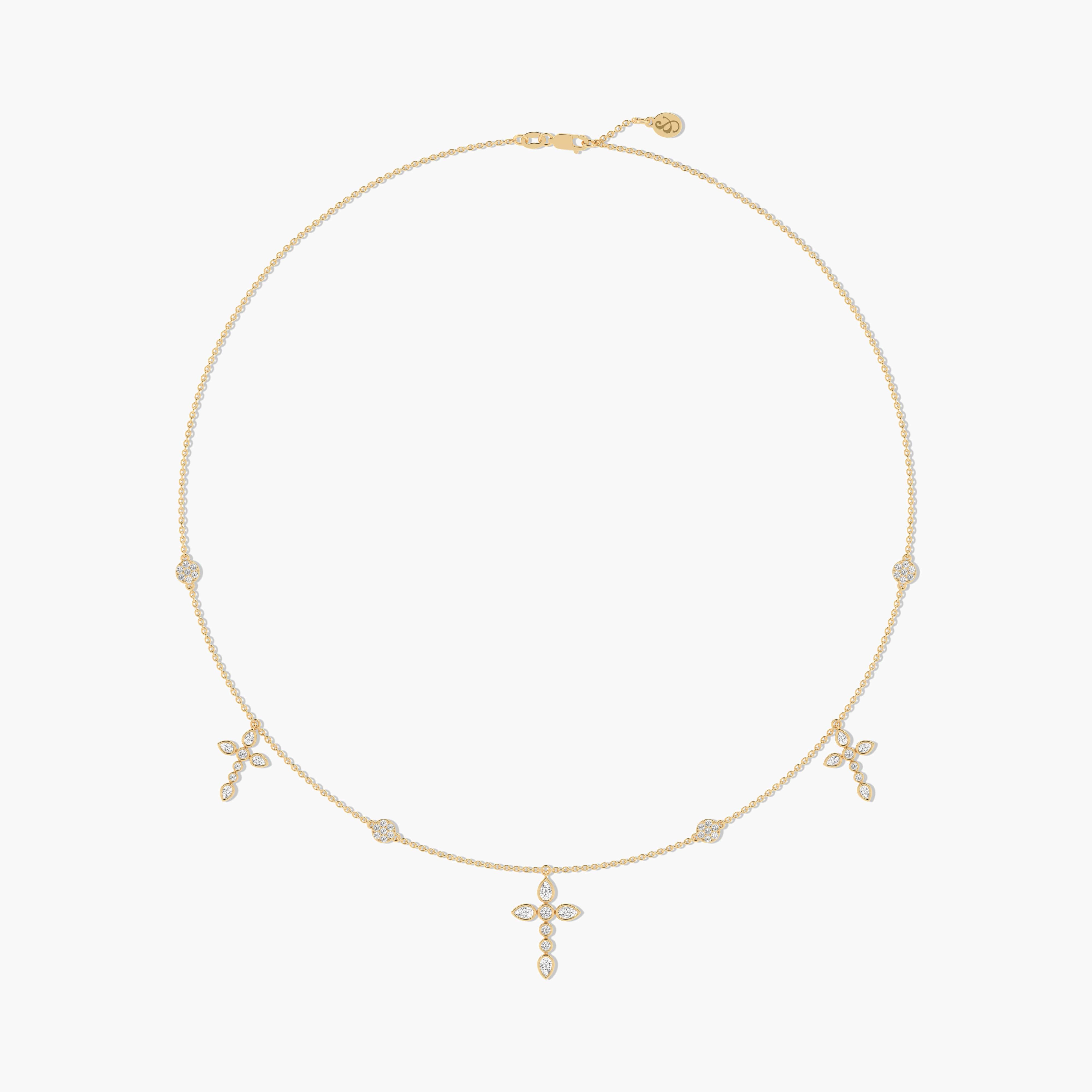 pear and round shape diamond cross necklce