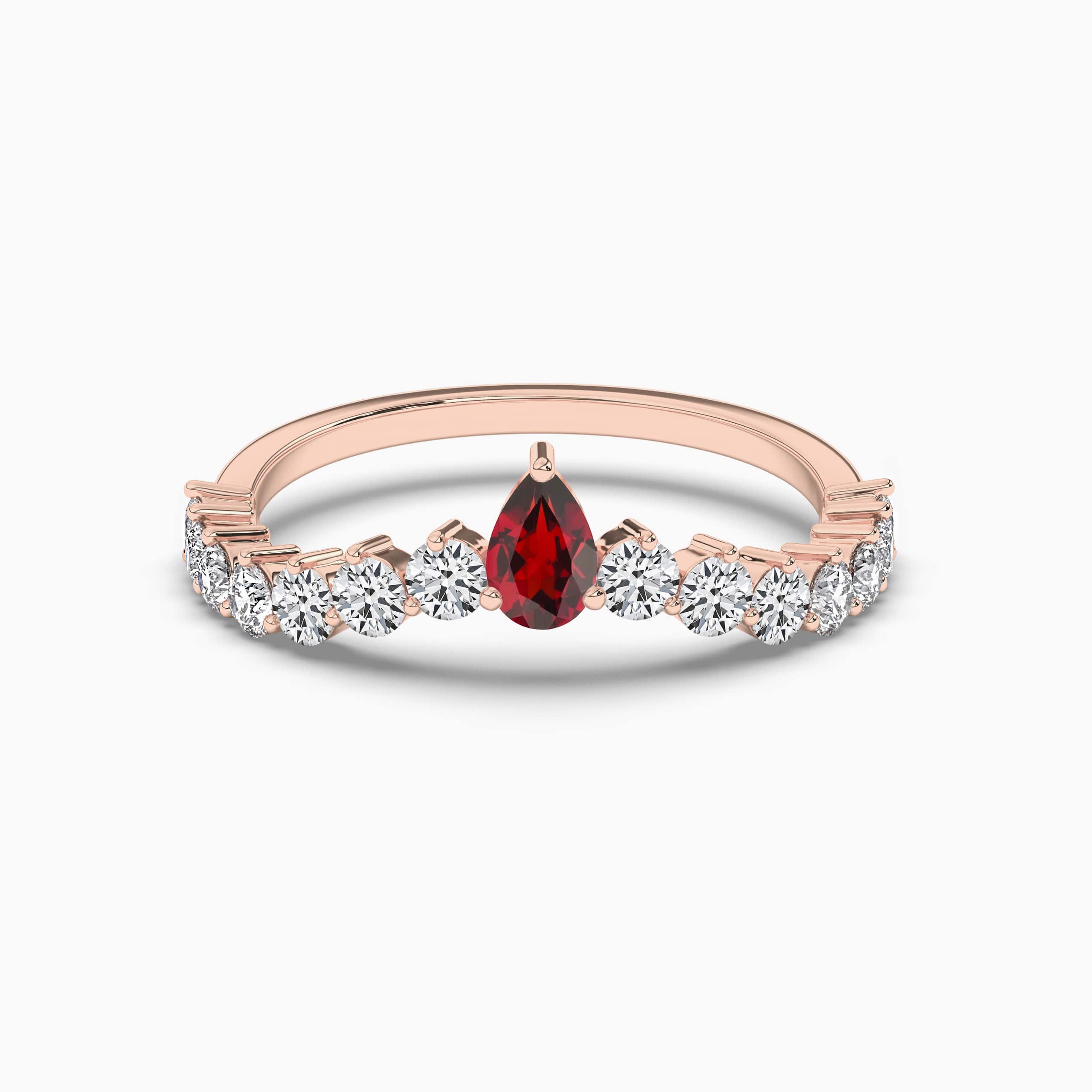 Natural Garnet Pear Shape And Round Cut Natural Diamonds Engagement Ring