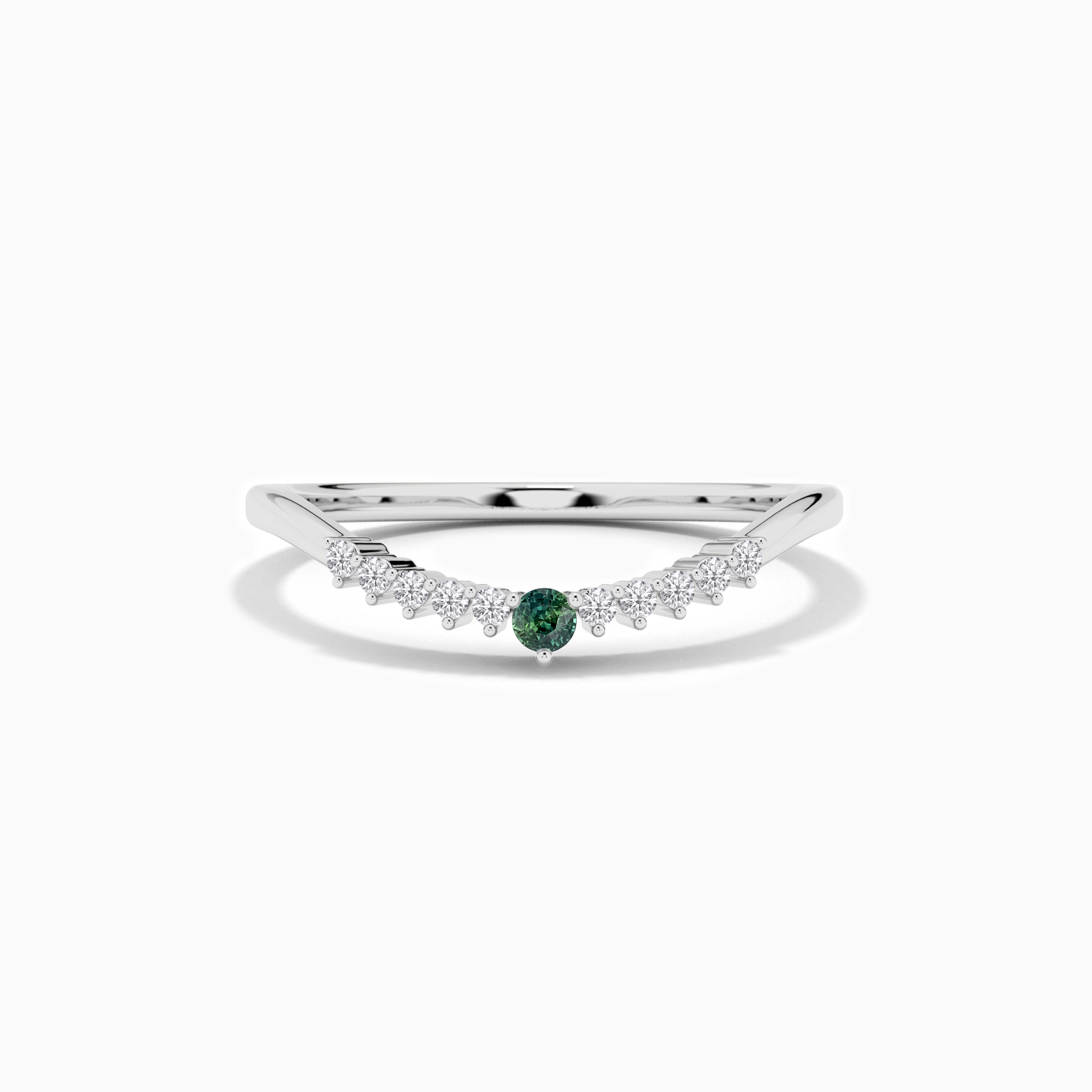 green emerald curved wedding band