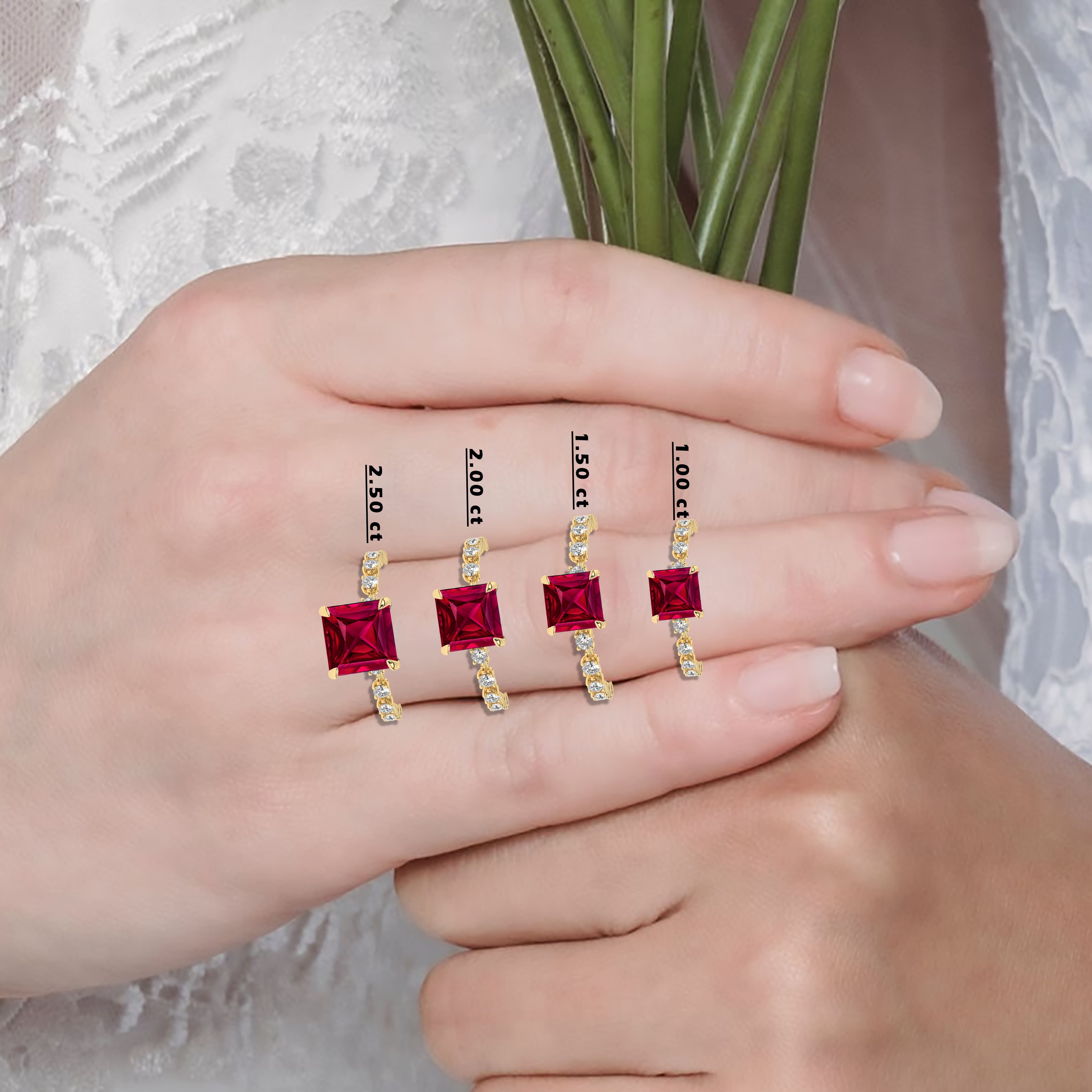 1 Carat Princess Cut Ruby and Moissanite Engagement Ring