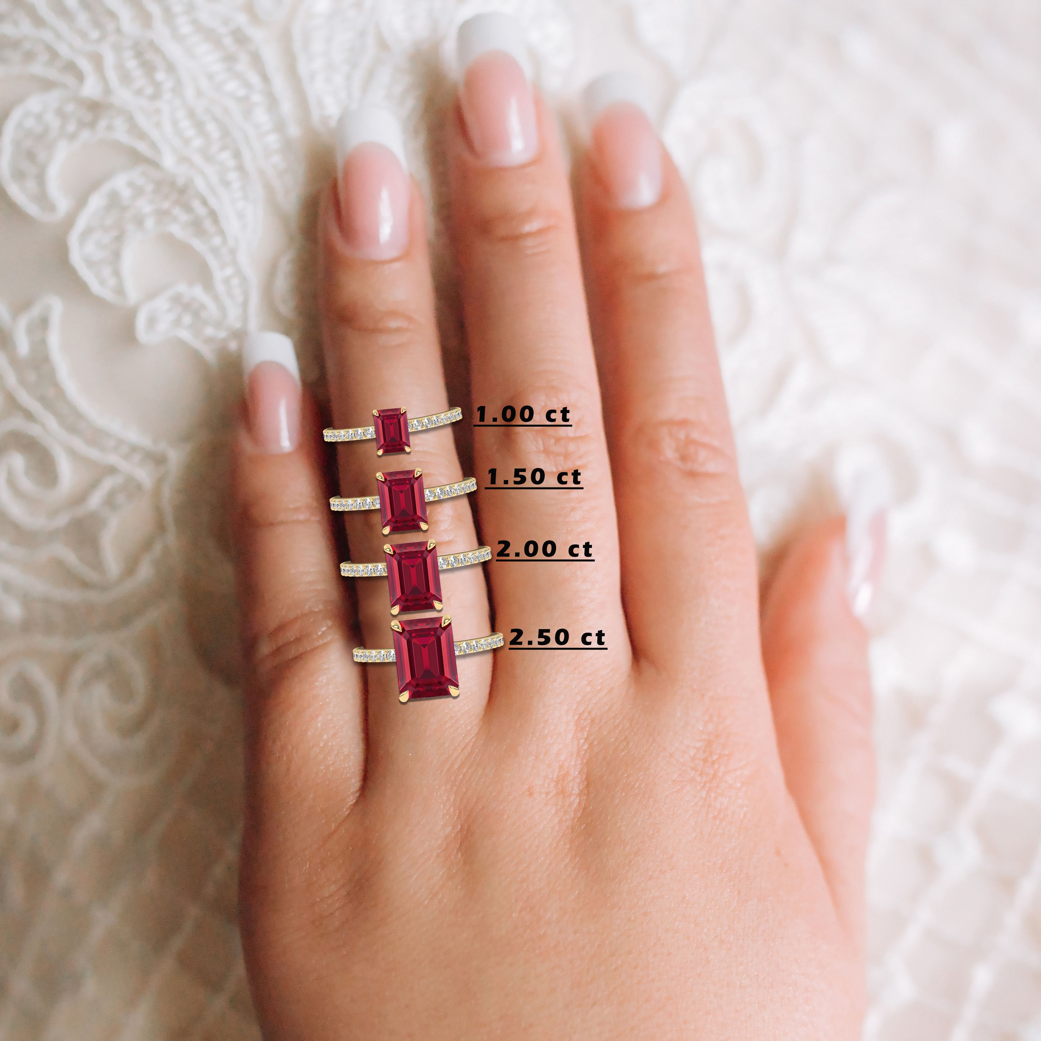 Emerald Cut Ruby Round Diamonds Ring