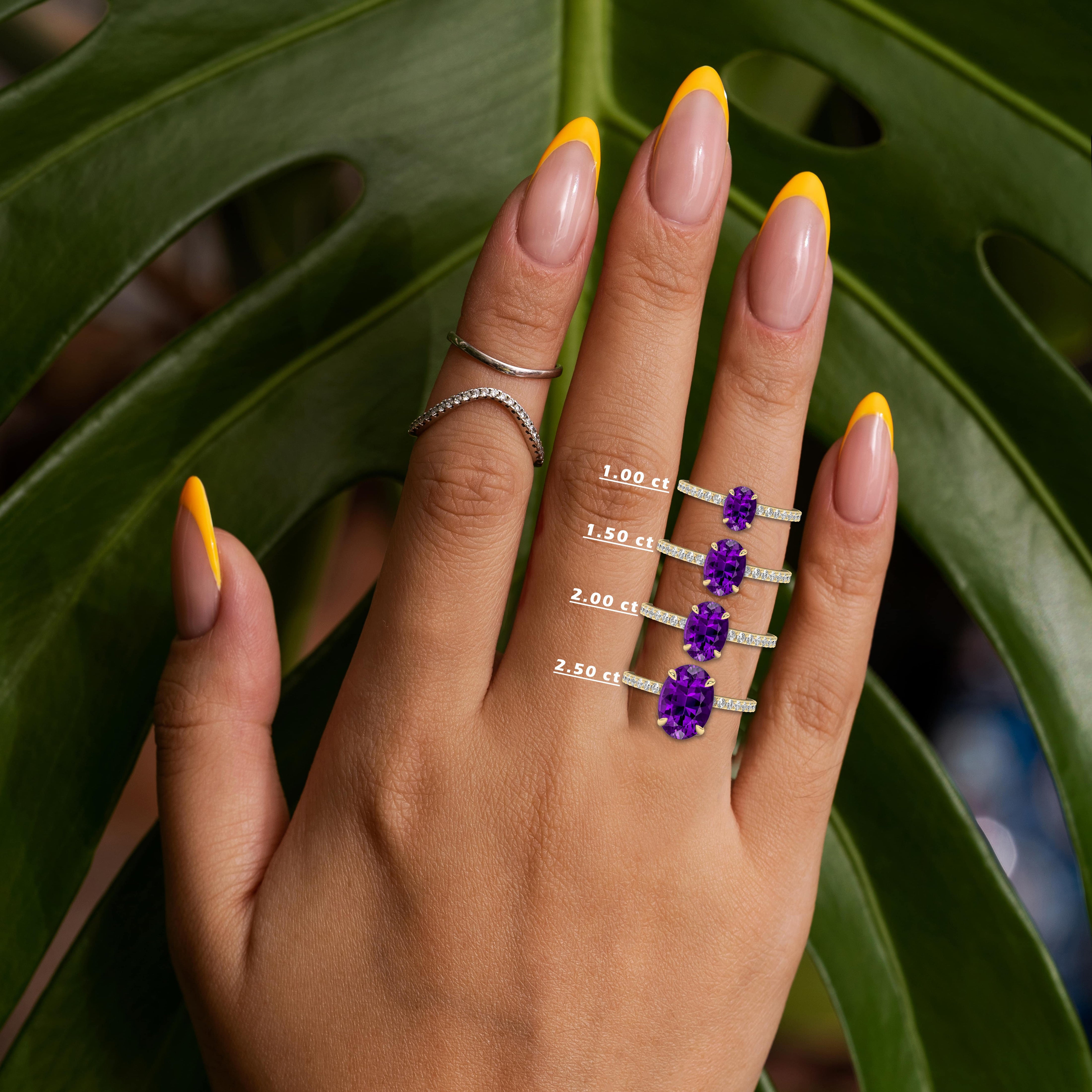 Oval Cut Amethyst and Round Cut Diamond Ring