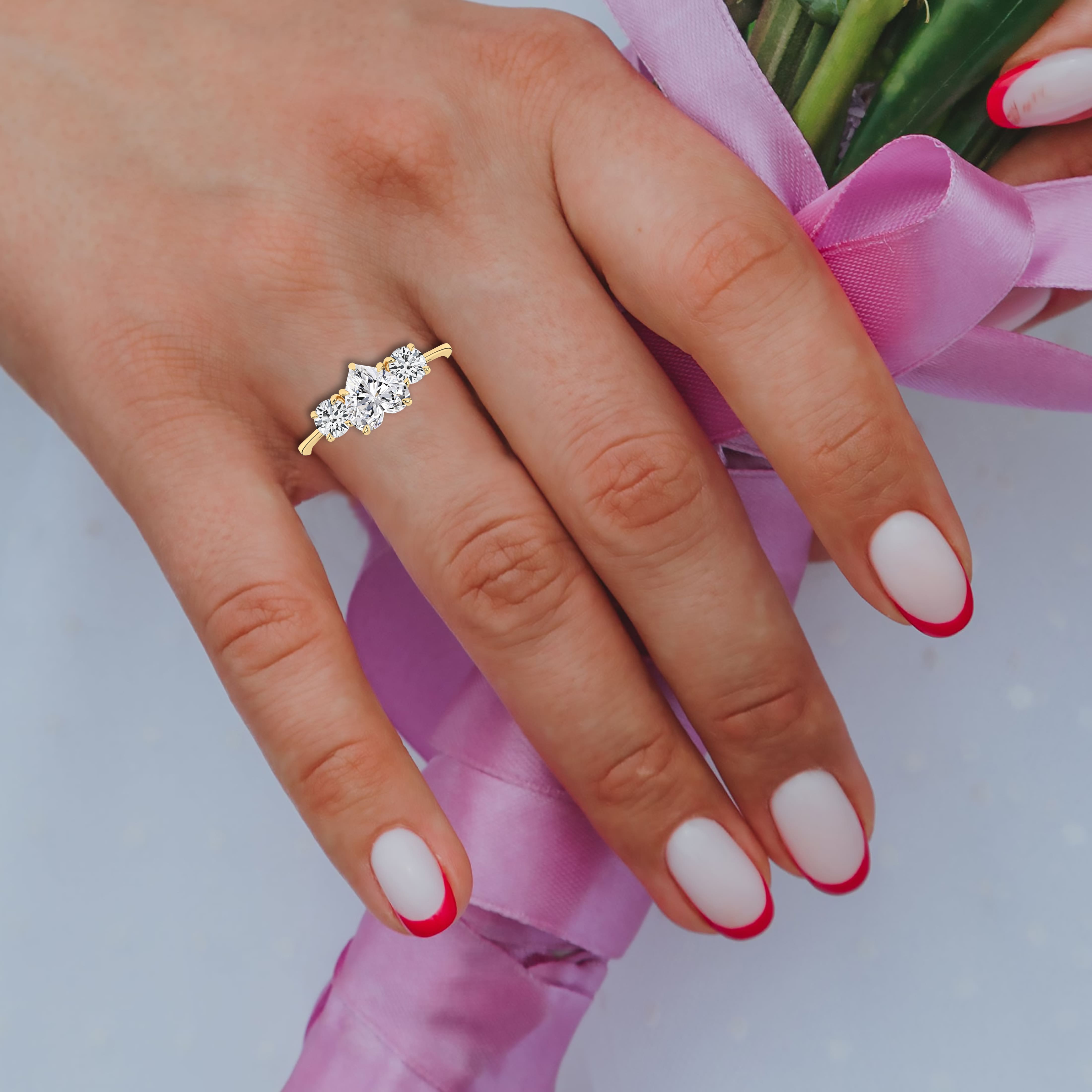 Heart Shape Diamond Ring On Finger