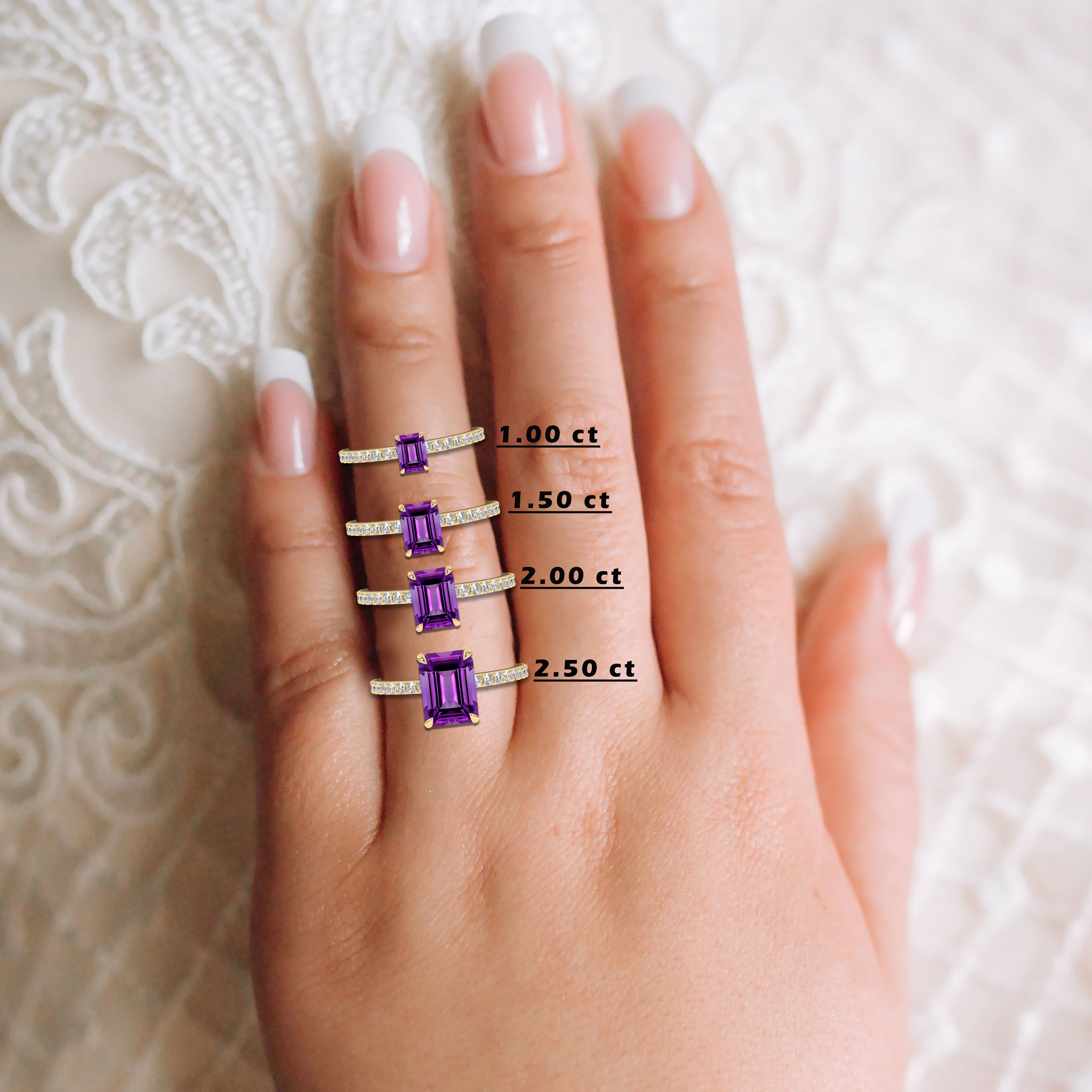 Emerald Cut Amethyst Engagement Ring Diamond Wedding Ring For Woman