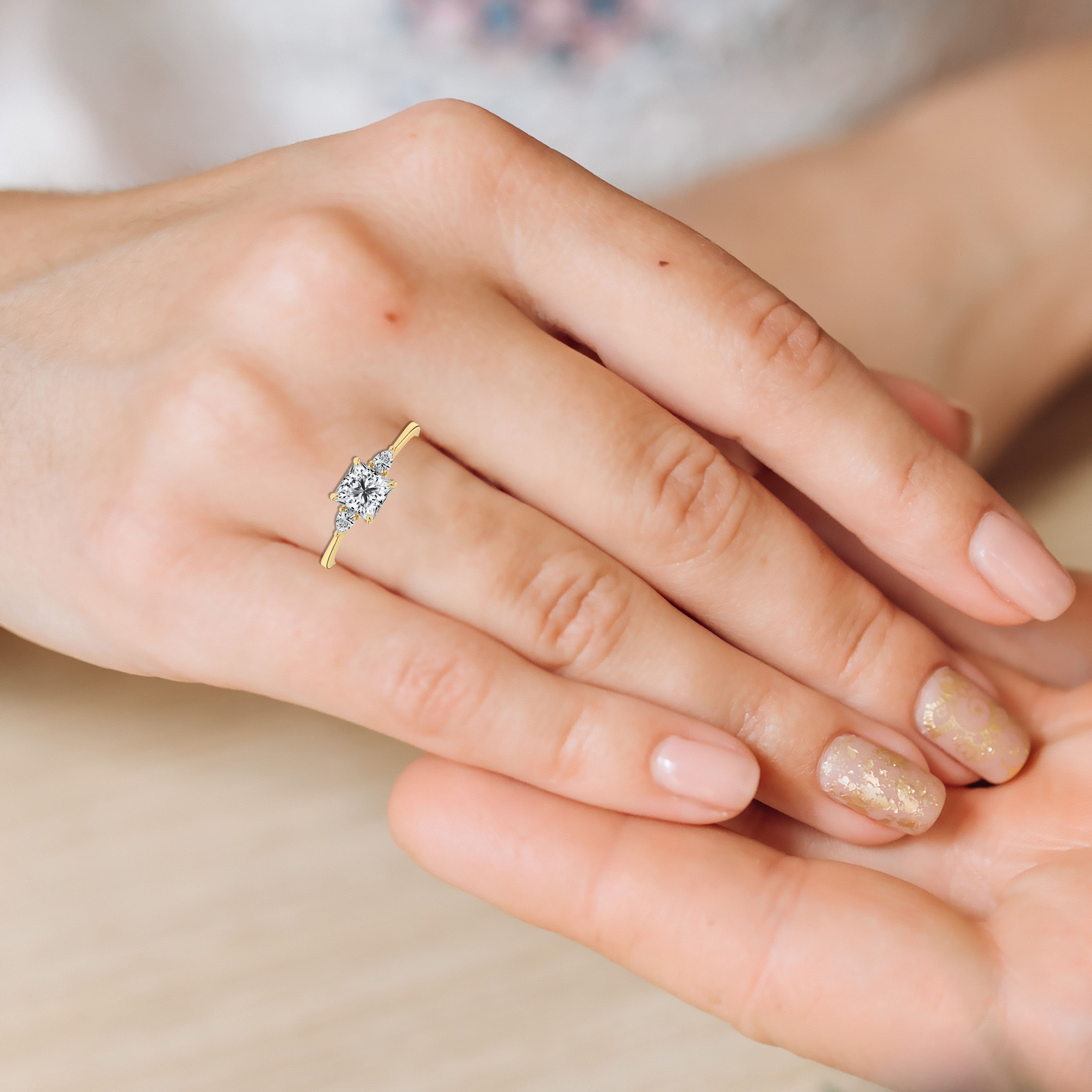 White Gold Princess Cut Three Stone Diamond Engagement Ring