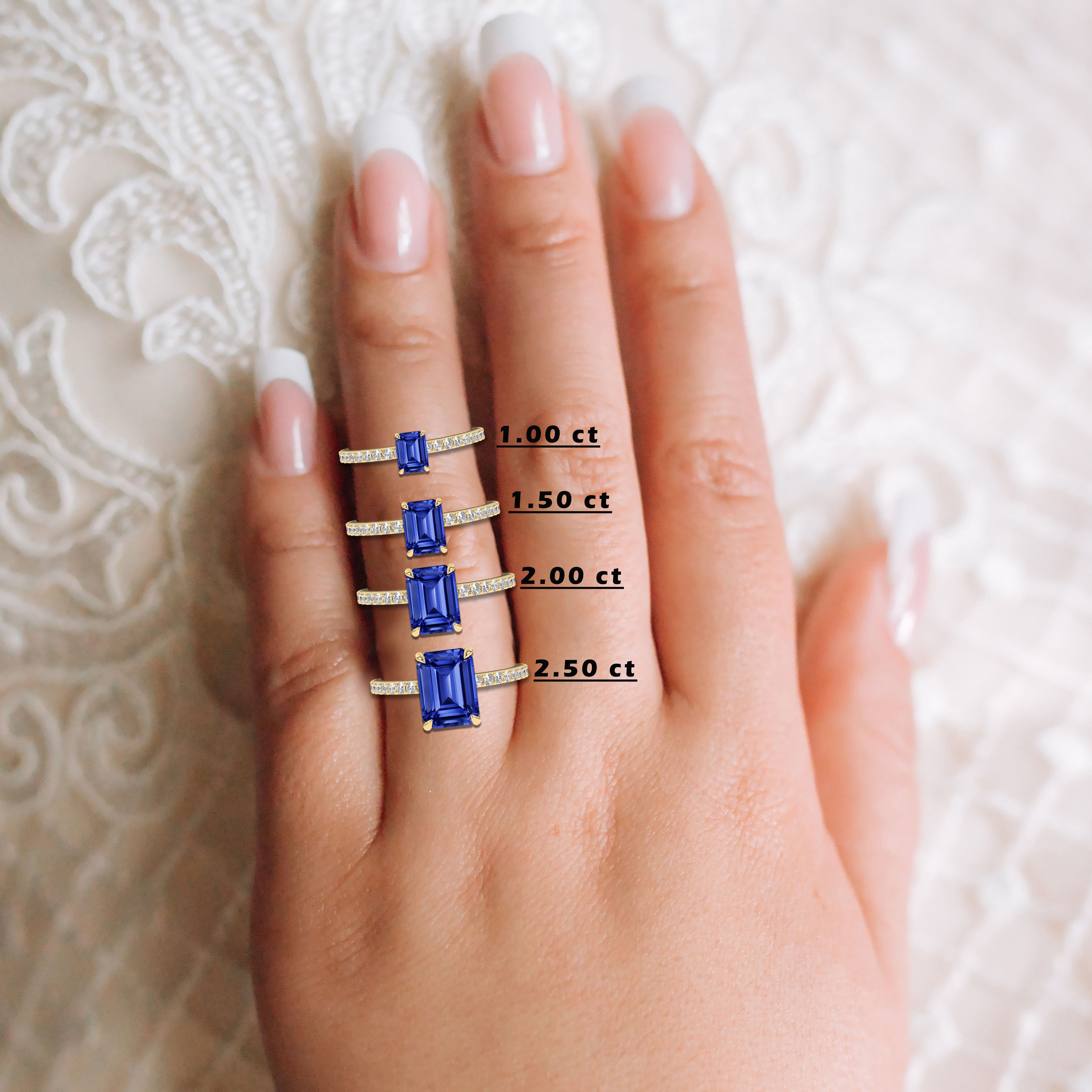 Emerald Cut Sapphire Ring Wedding Jewelry Diamond Ring