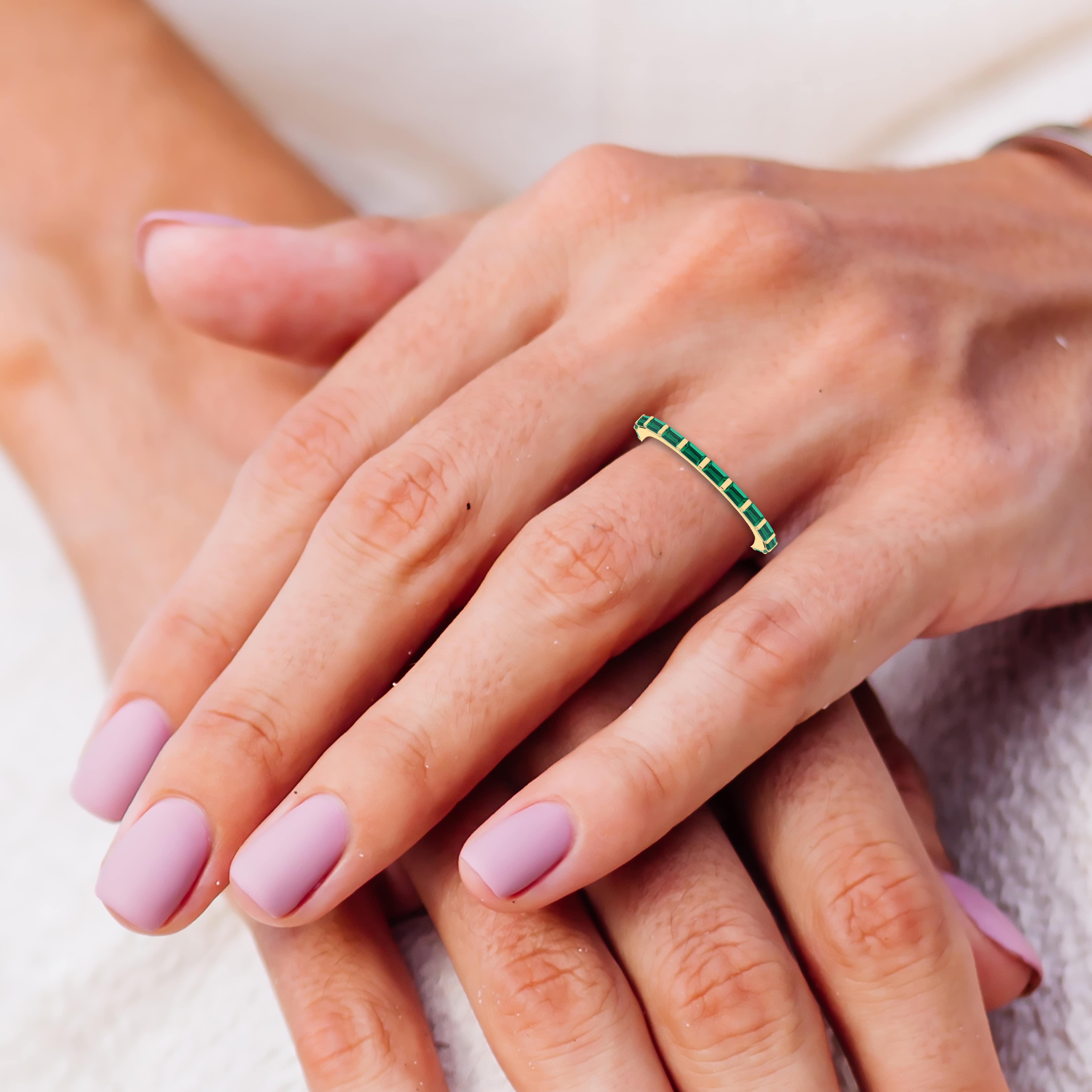 emerald eternity band ring baguette cut