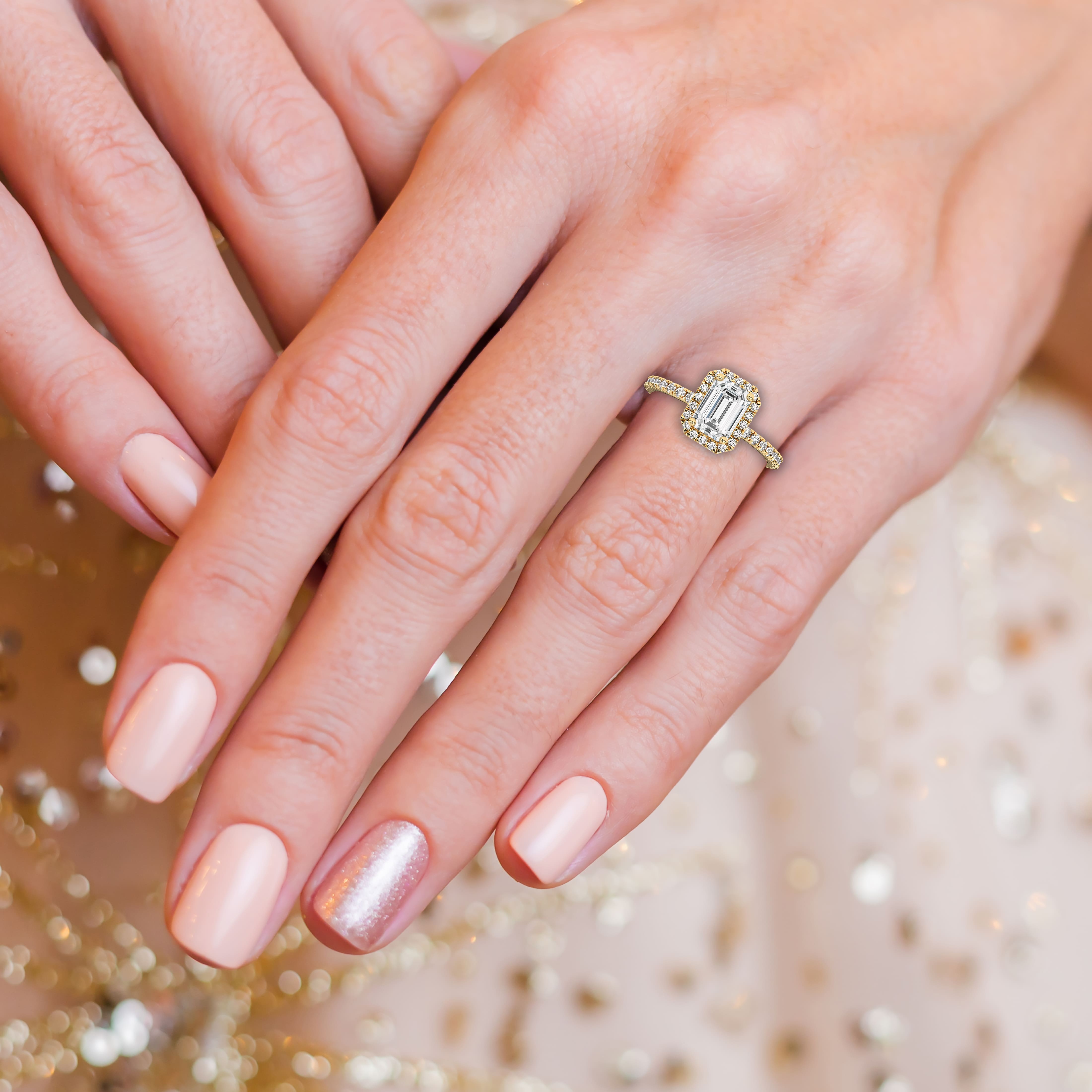Emerald Cut Moissanite Engagement Ring - Bridal Ring 
