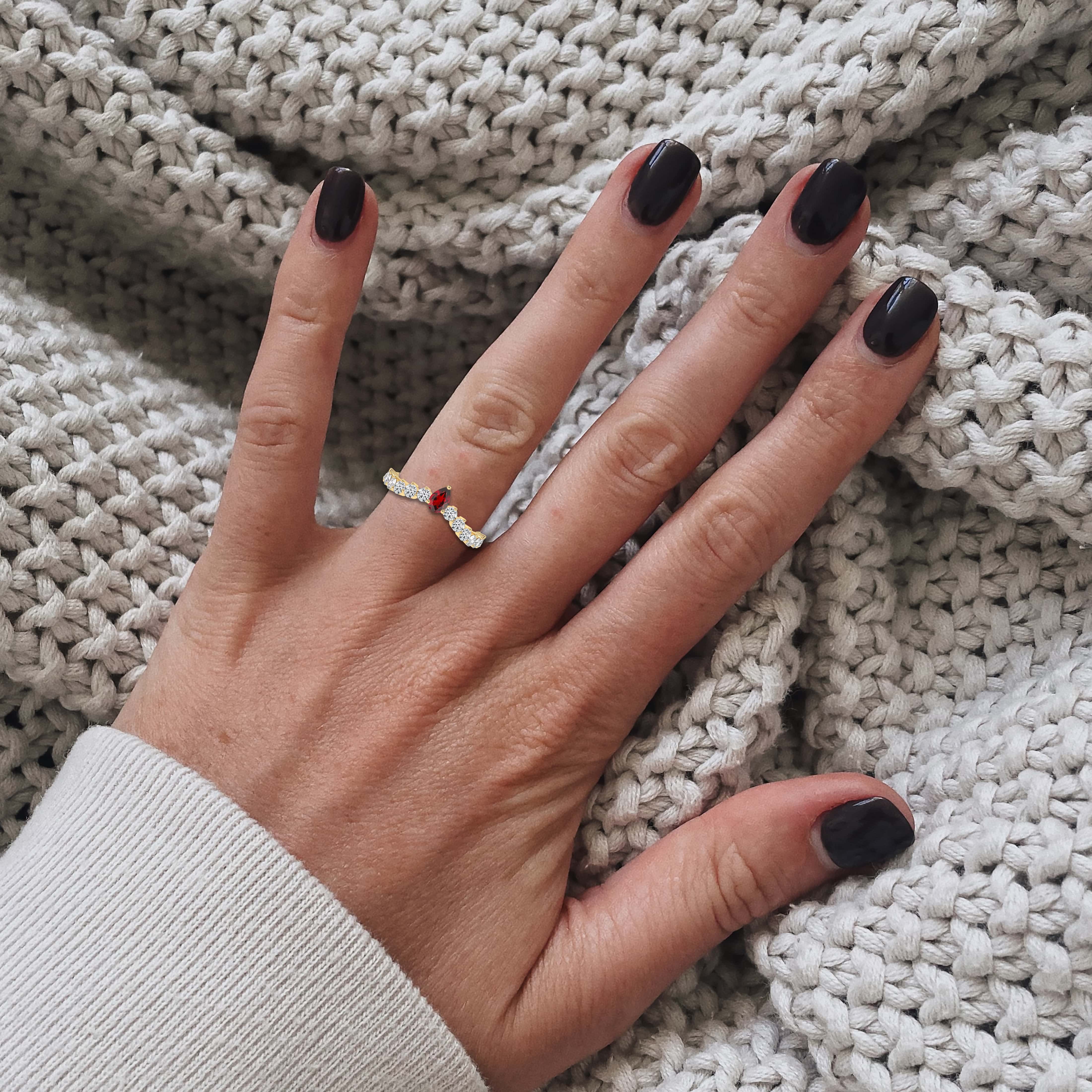 Pear Shape Rhodolite Garnet and Round Cut Diamond Ring 