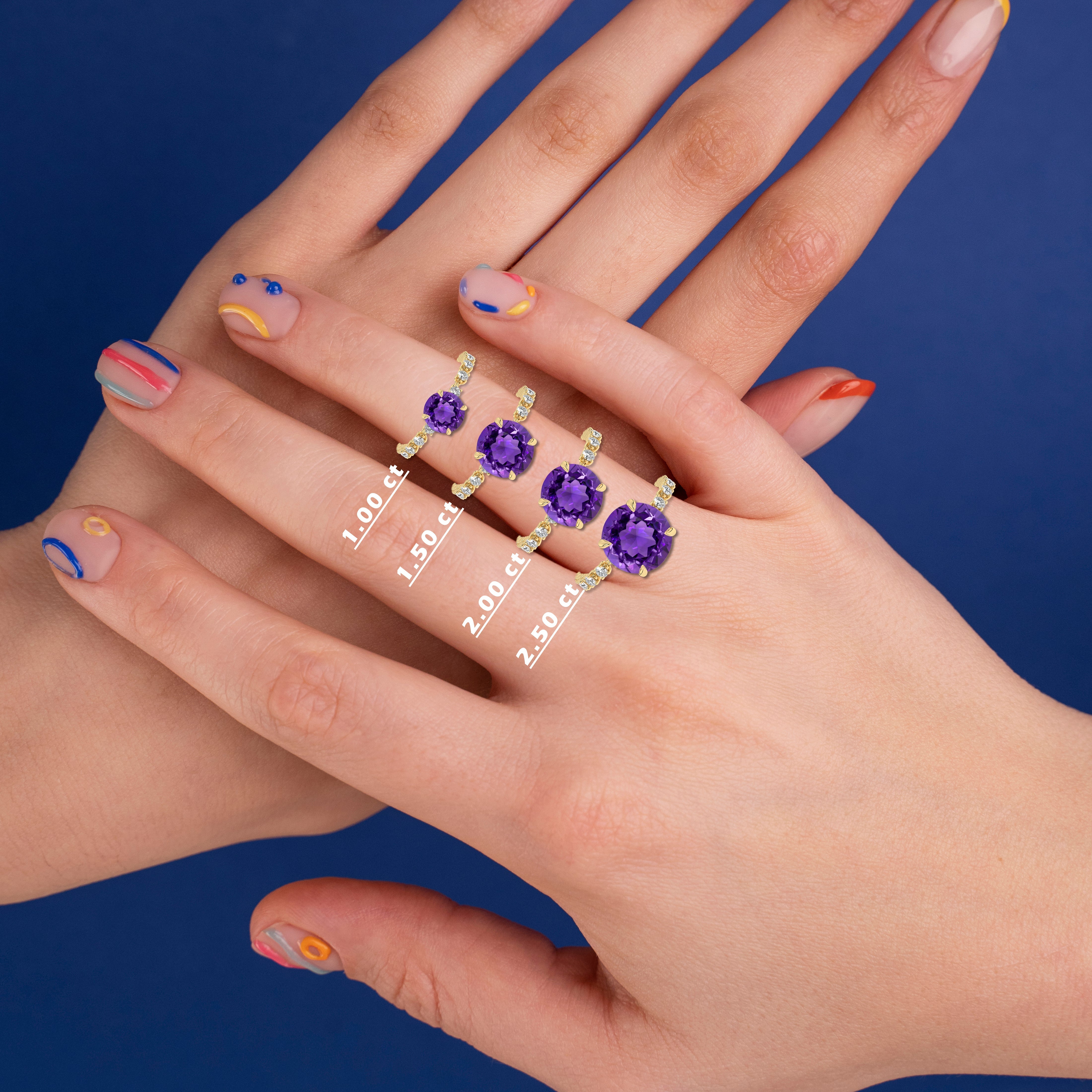  Round Amethyst Diamond Ring 