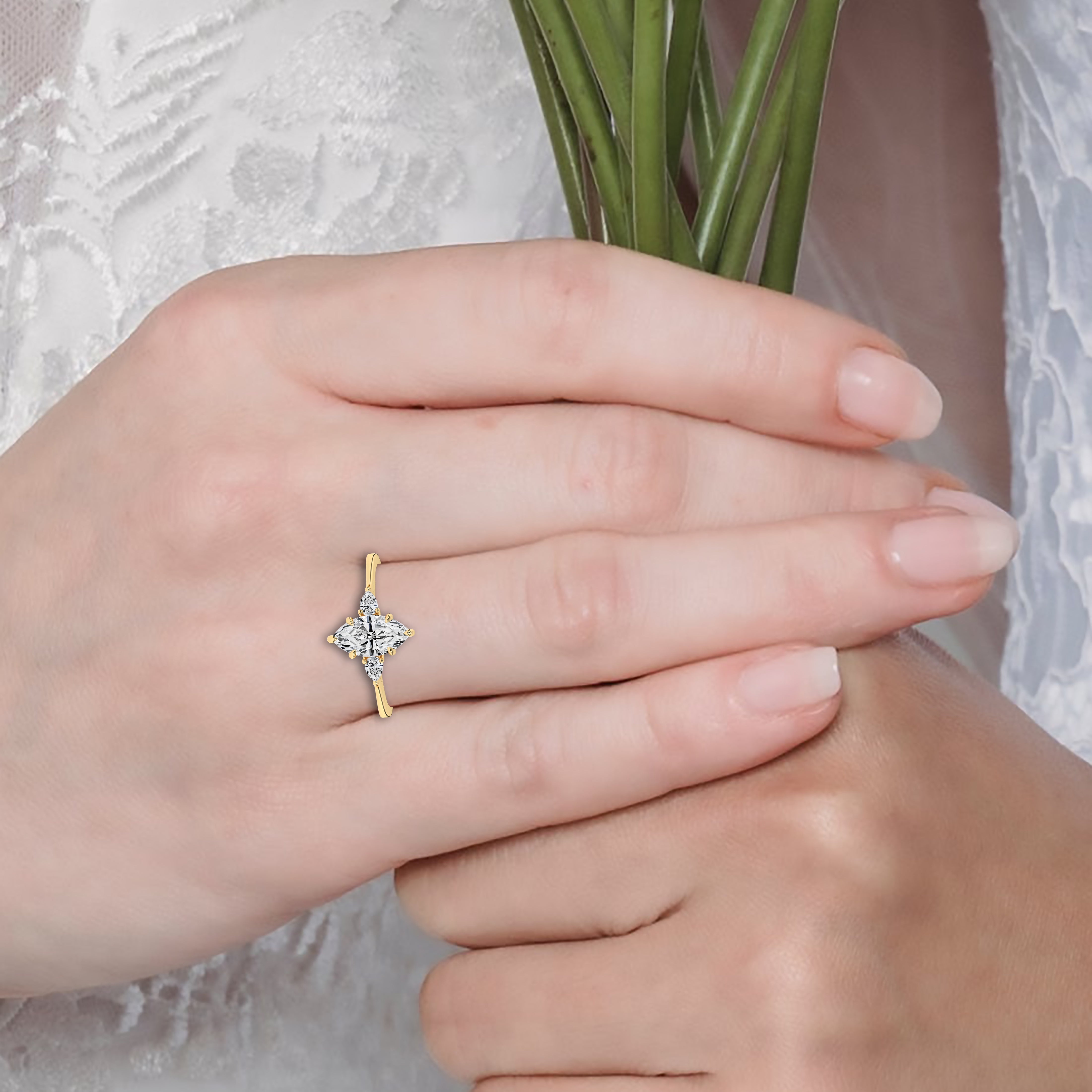 Marquise Diamond Engagement Ring With Side Stones Diamond