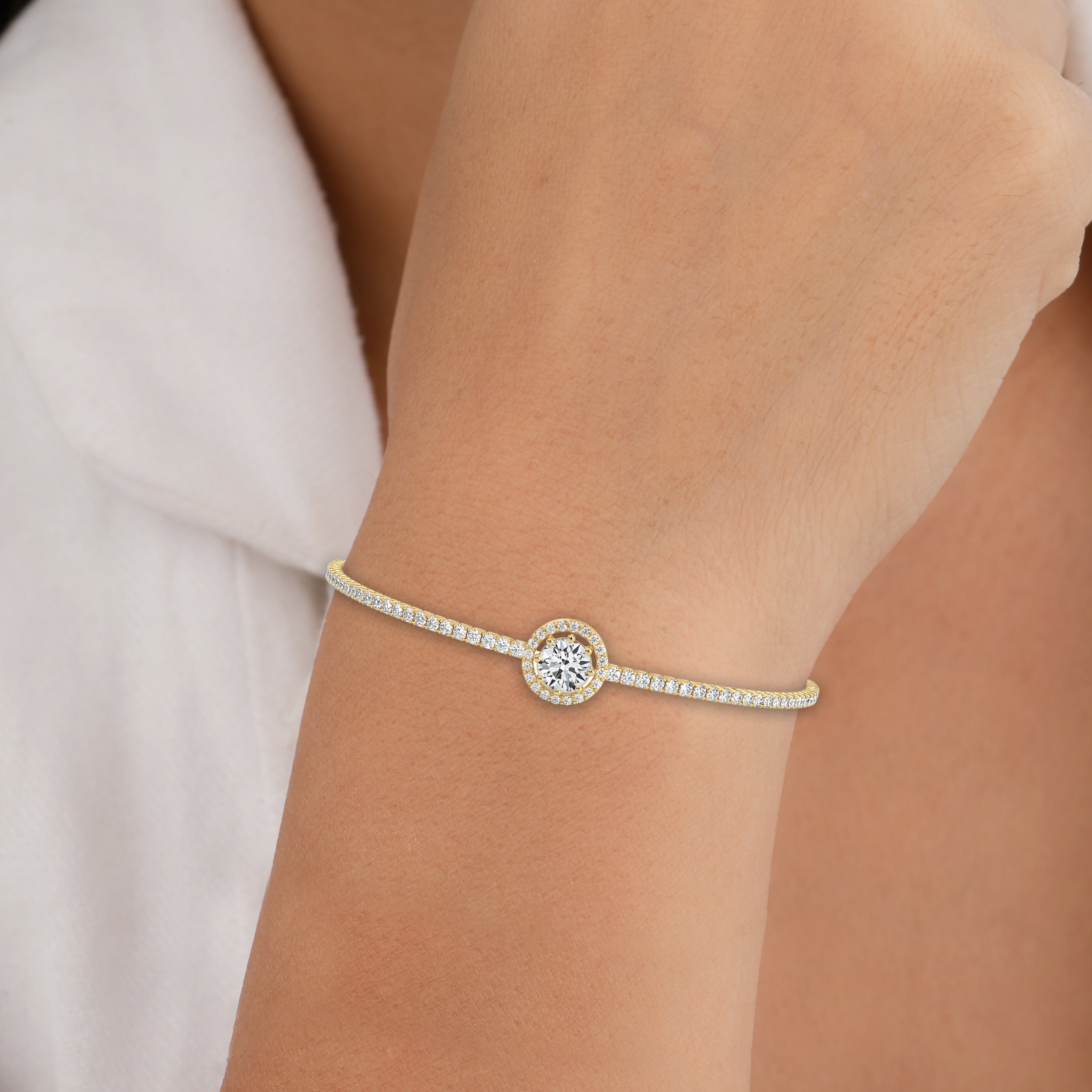 Diamond Halo Bangle Bracelet In White Gold