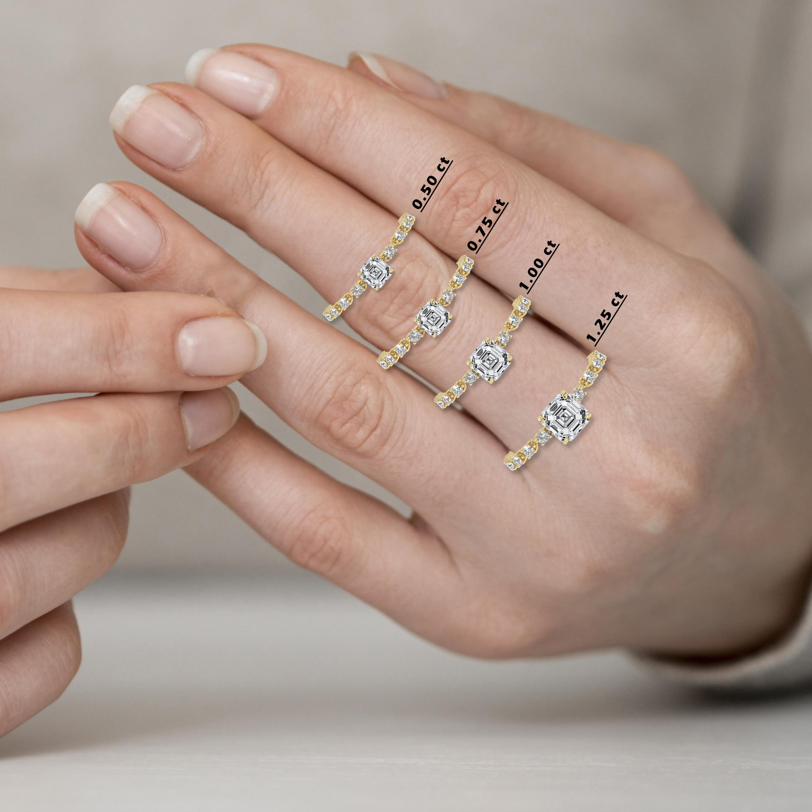 Asscher cut side stones diamond engagement ring