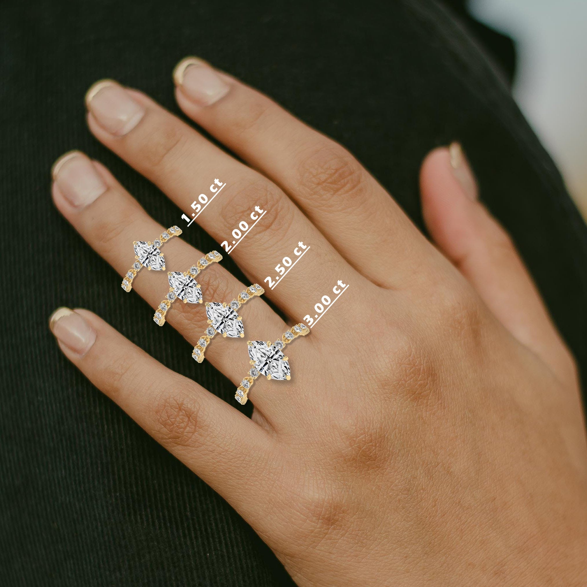 yellow gold marquise cut side stones diamond ring