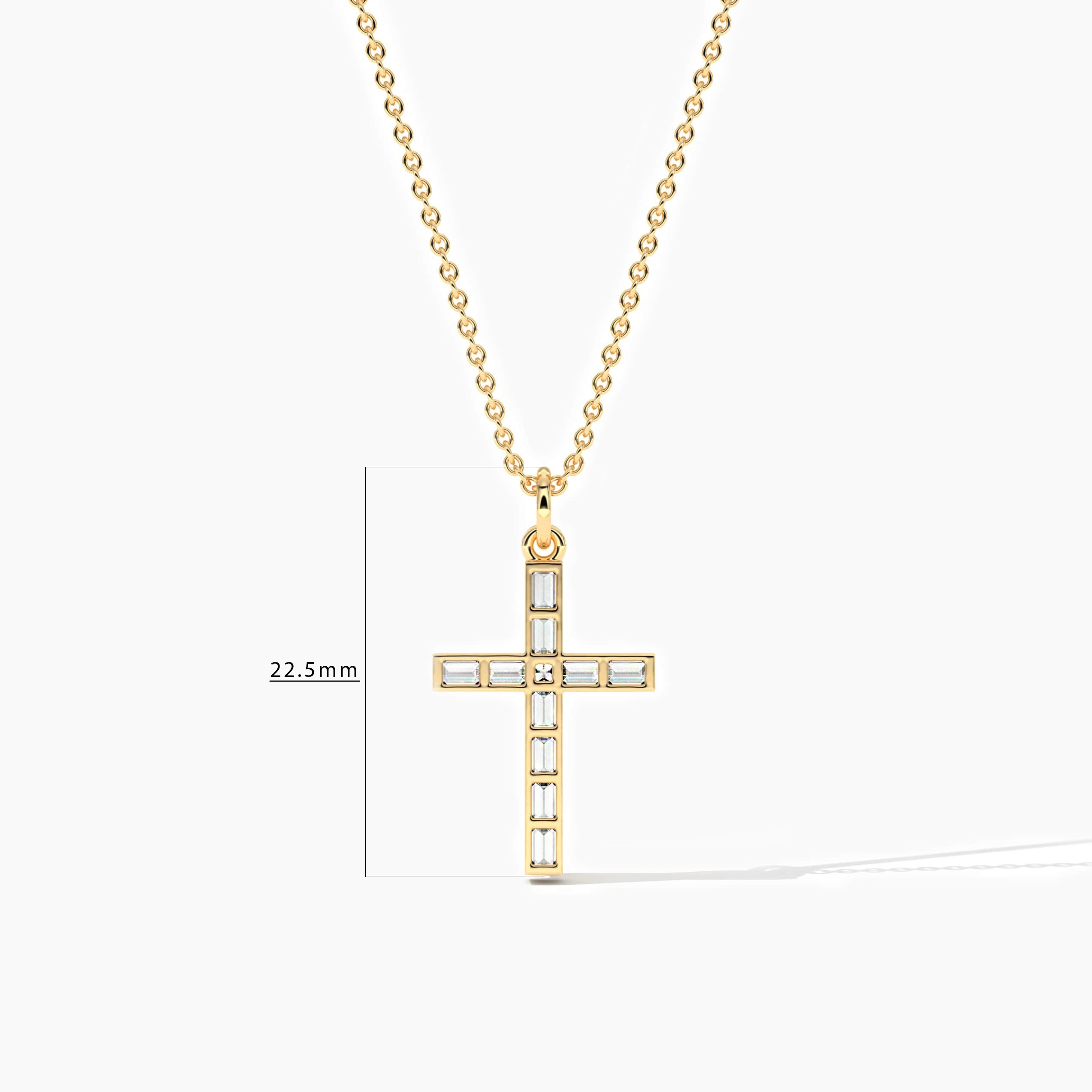 yellow gold baguette diamond cross necklace 