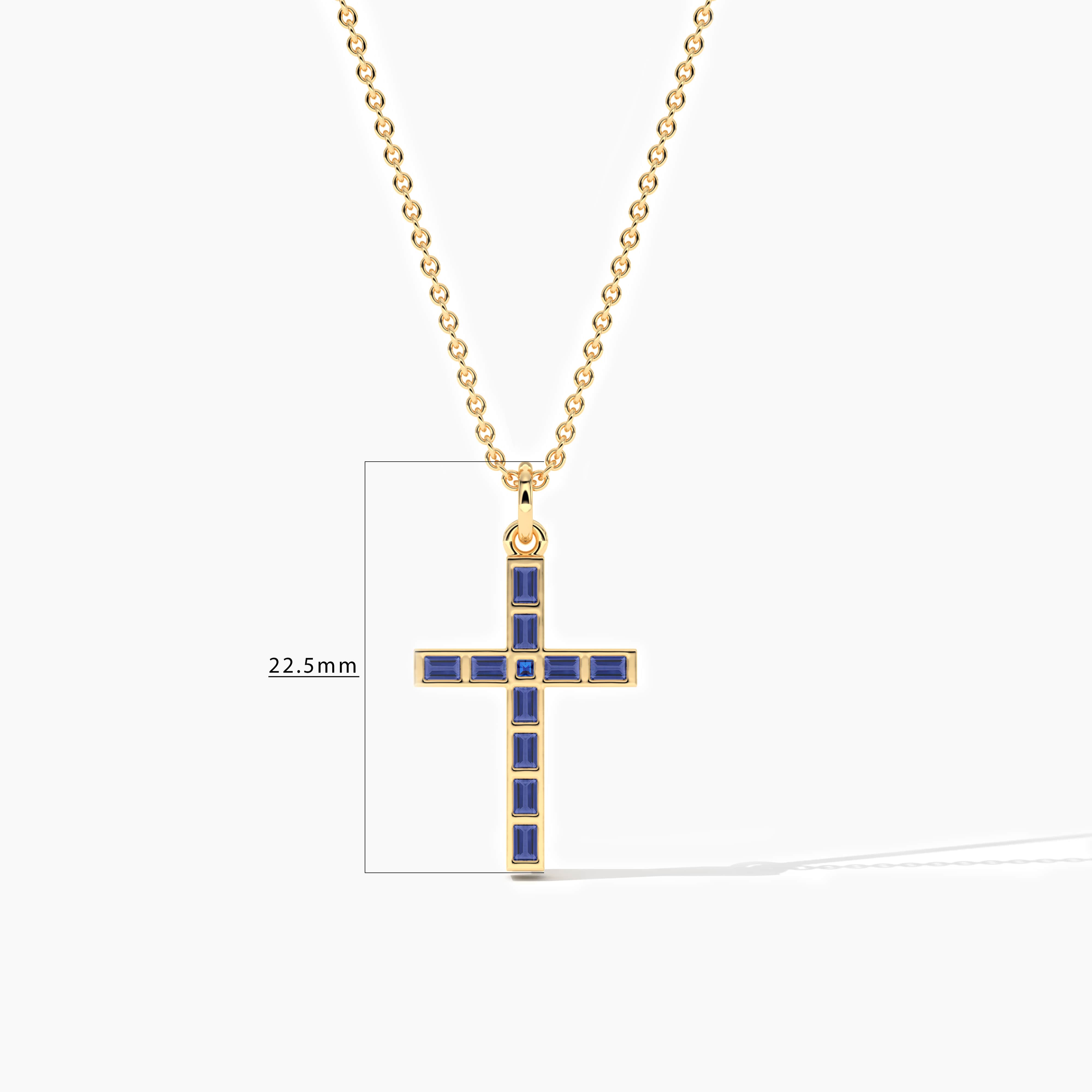 Blue Sapphire Baguette Cross Pendant Gold