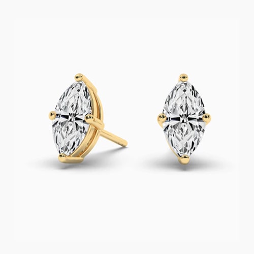 Yellow Gold Marquise Cut Diamond Stud Earrings