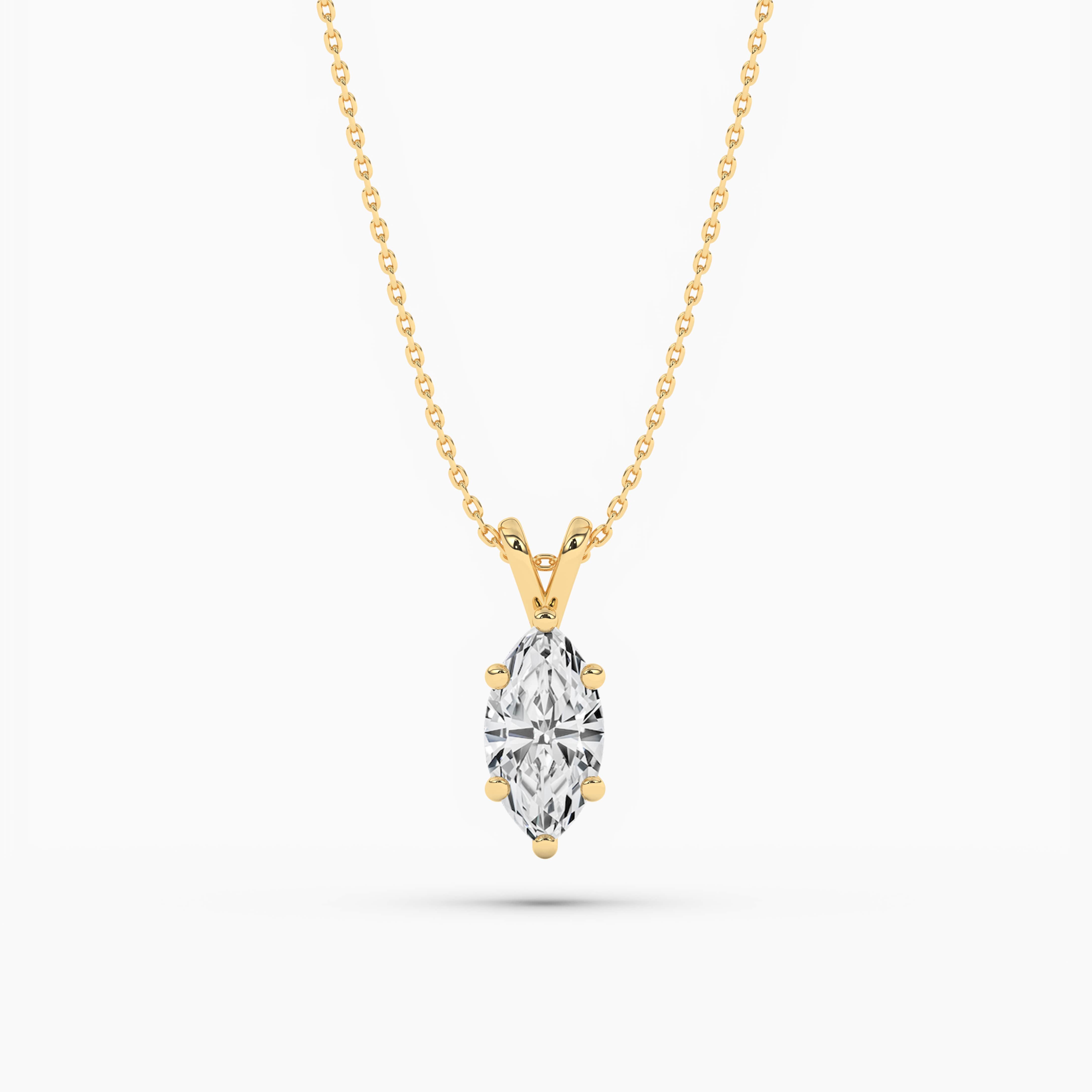 Yellow Gold Marquise Cut Diamond Solitaire Pendant 